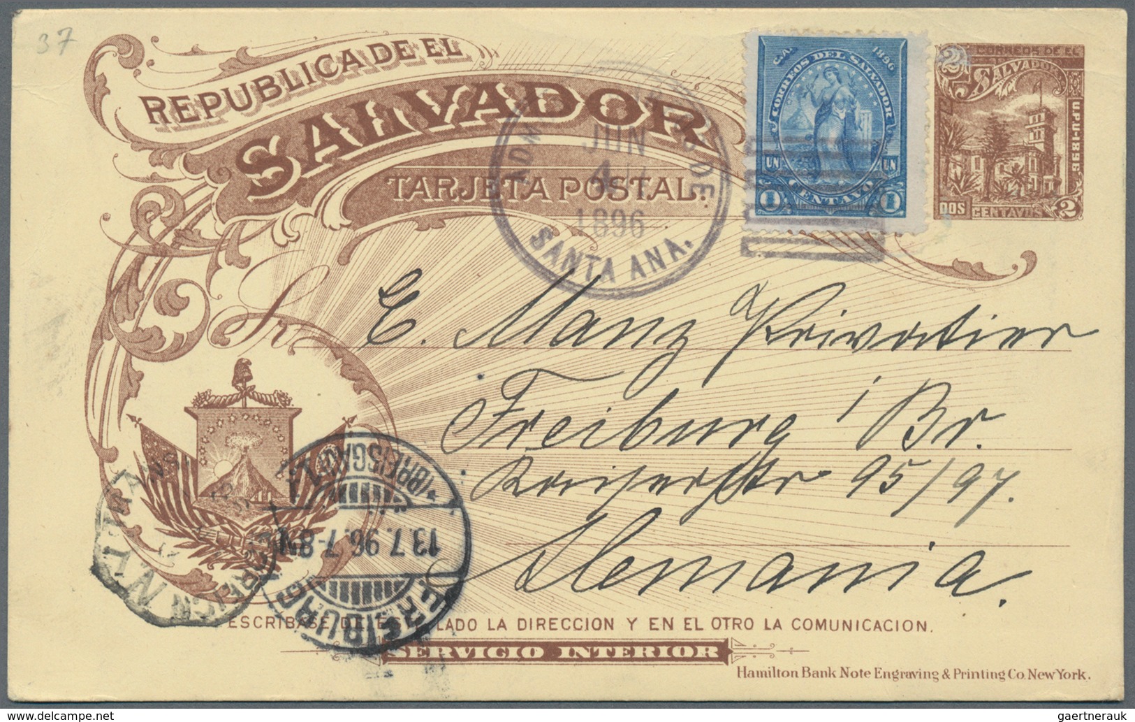 El Salvador - Ganzsachen: 1896, Two Stationery Cards: 1 C Uprated 2 C And 2 C Uprated 1 C Both Sent - El Salvador