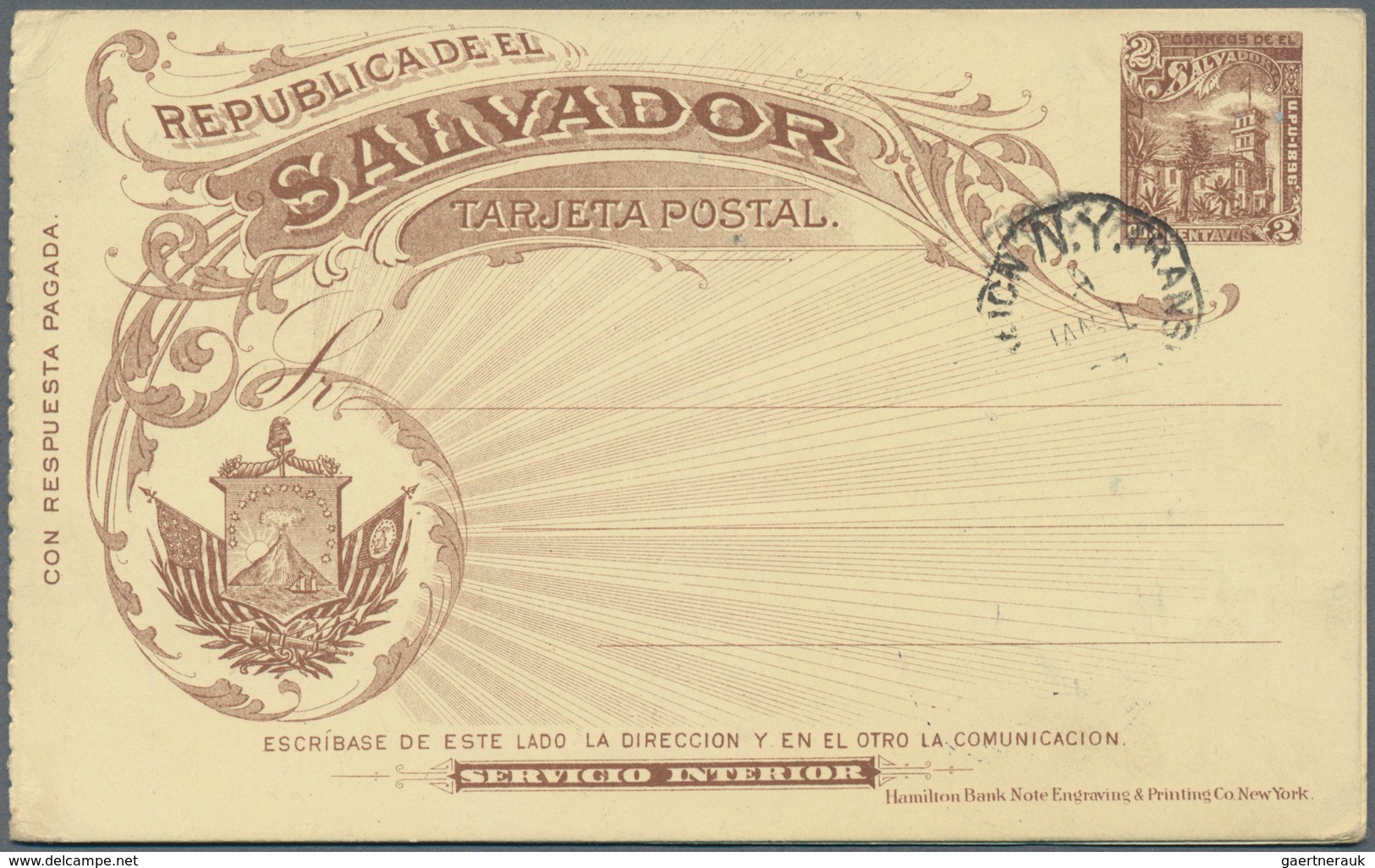 El Salvador - Ganzsachen: 1897, Stationery Double-card 2 C Sent From "SAN SALVADOR DIC 18 97" Via Ne - El Salvador