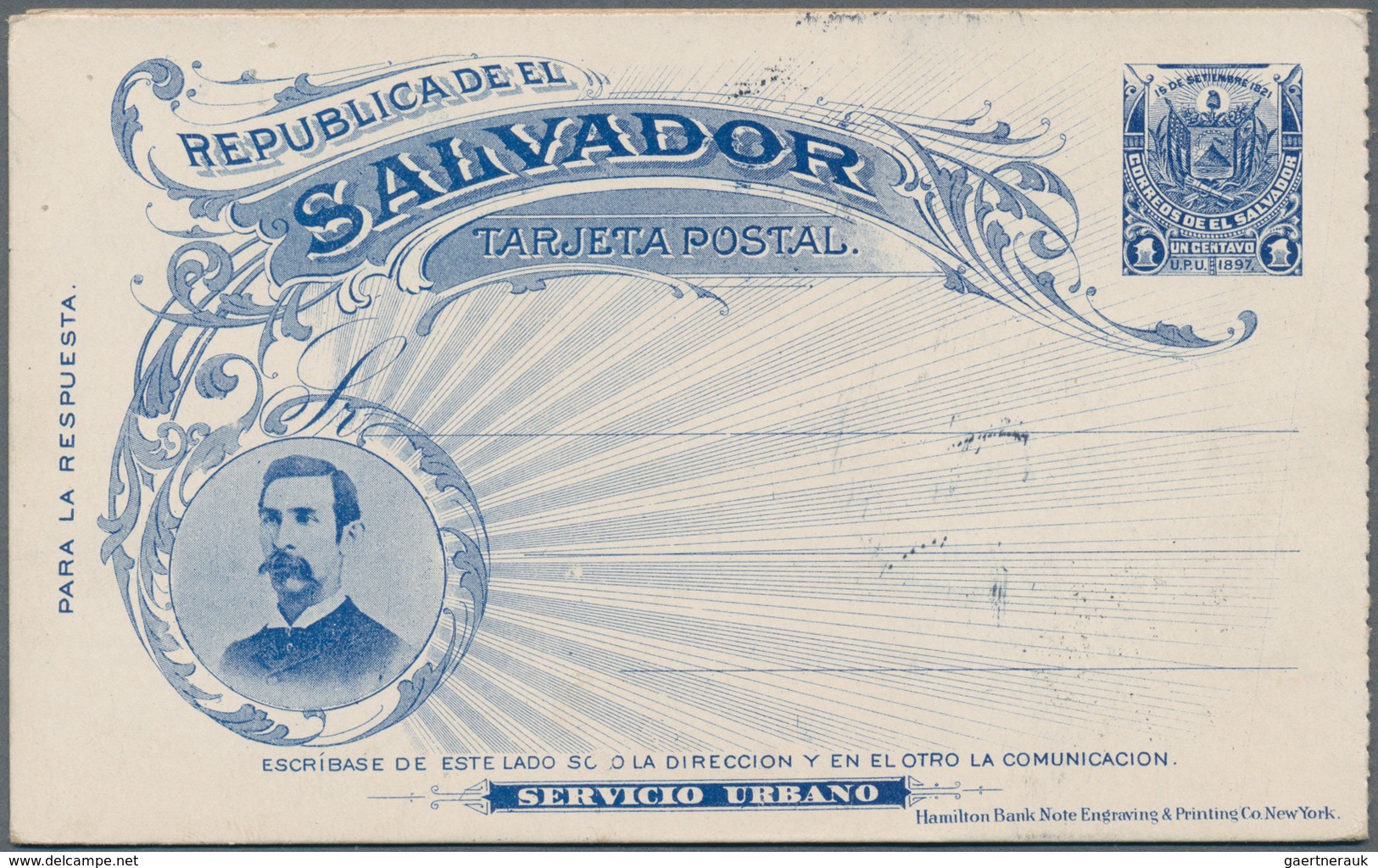 El Salvador - Ganzsachen: 1897, Stationery Double-card 1 C Uprated 2 C Sent From "SAN SALVADOR 17 OC - El Salvador