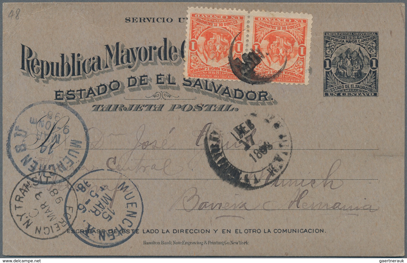 El Salvador - Ganzsachen: 1898, Two Stationery Cards: 1 C Uprated 2x 1 C And 2 C Uprated 1 C Both Se - El Salvador