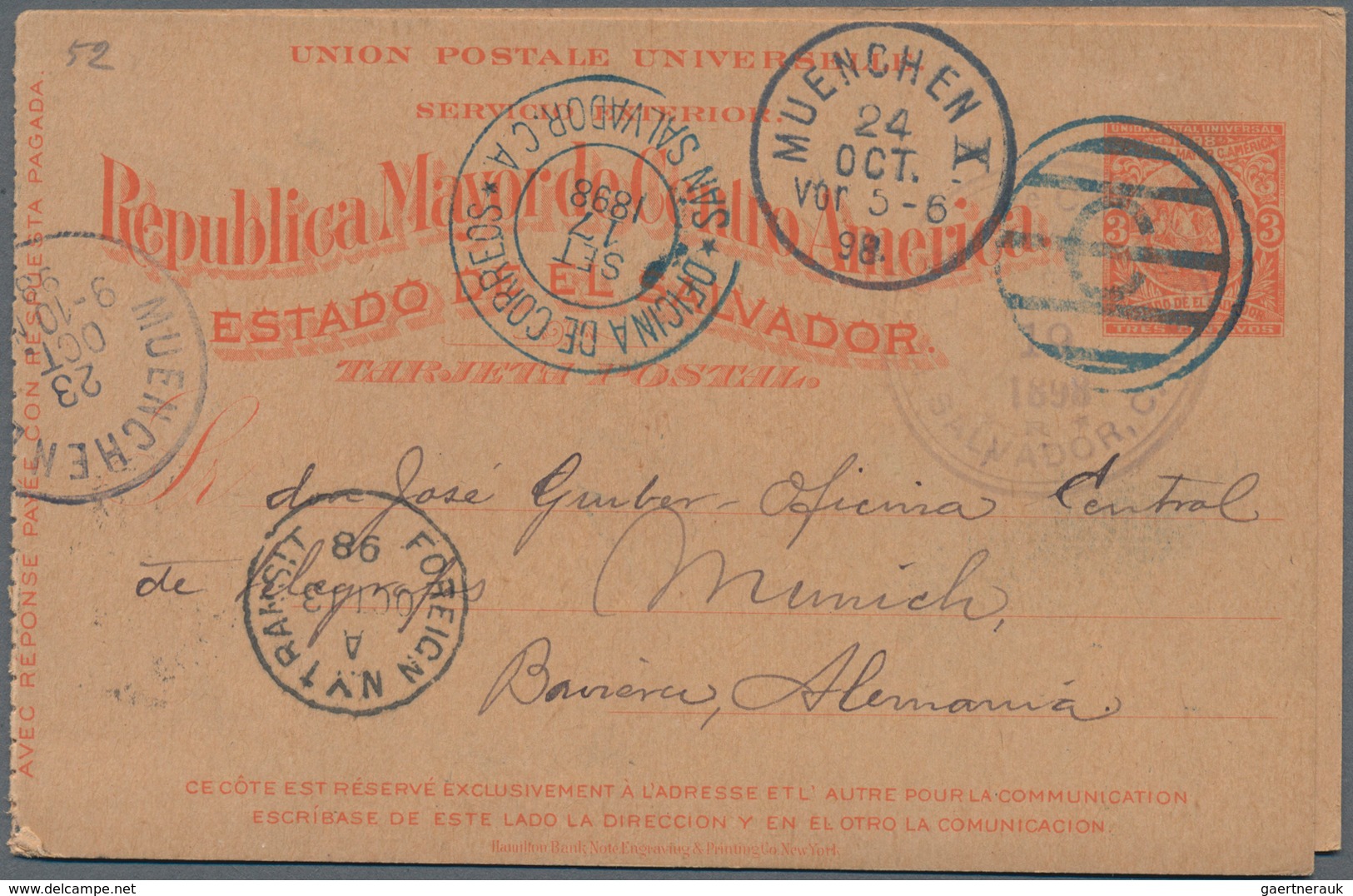 El Salvador - Ganzsachen: 1898, Two Stationery Double-cards 3 C And 2 C Uprated 1 C, Both Sent From - El Salvador