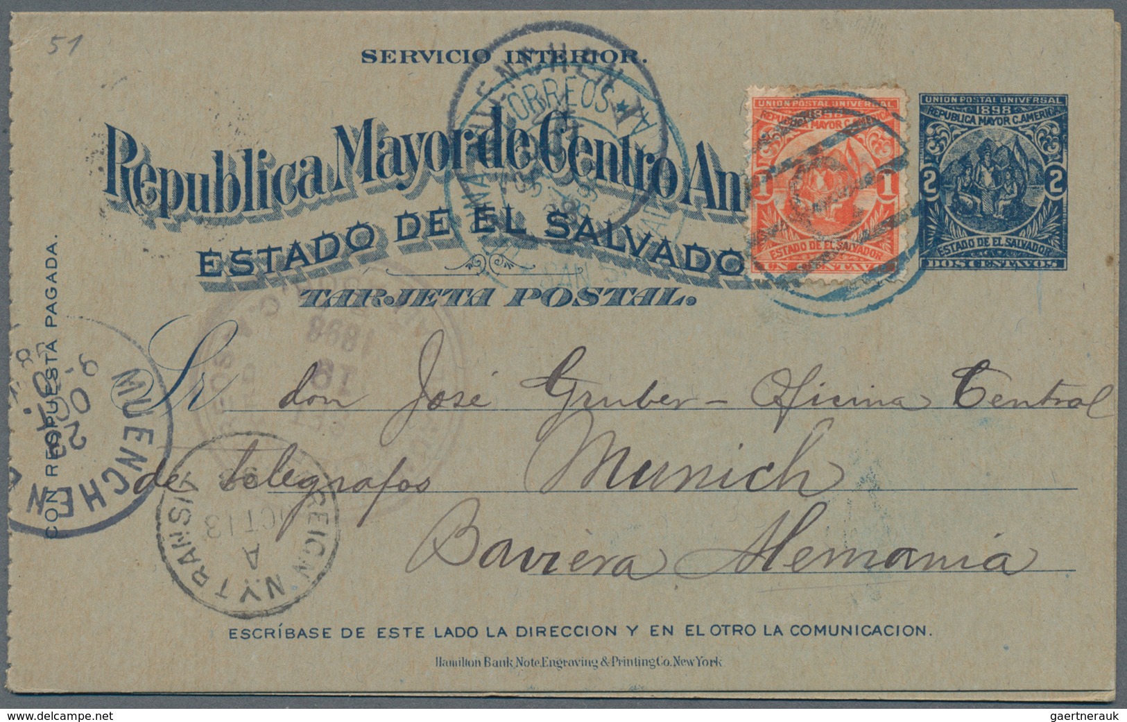 El Salvador - Ganzsachen: 1898, Two Stationery Double-cards 3 C And 2 C Uprated 1 C, Both Sent From - El Salvador