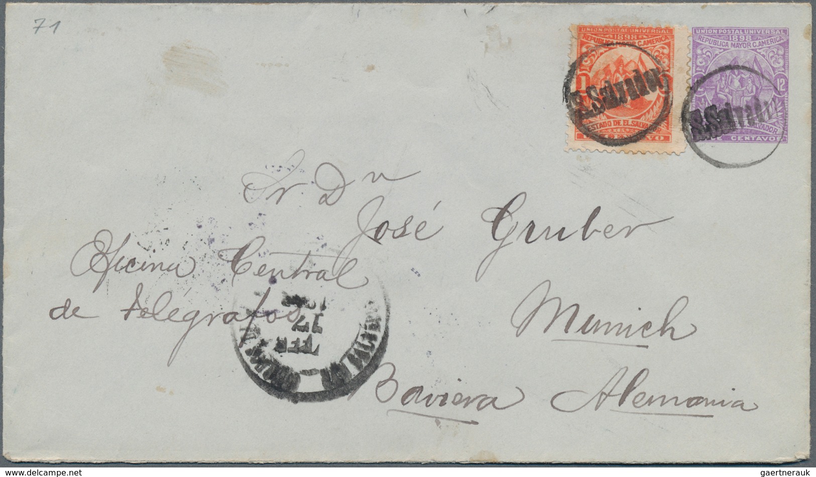 El Salvador - Ganzsachen: 1898, Stationery Envelope 12 C Sent With Small Cds "S.Salvador" And Cds ". - El Salvador