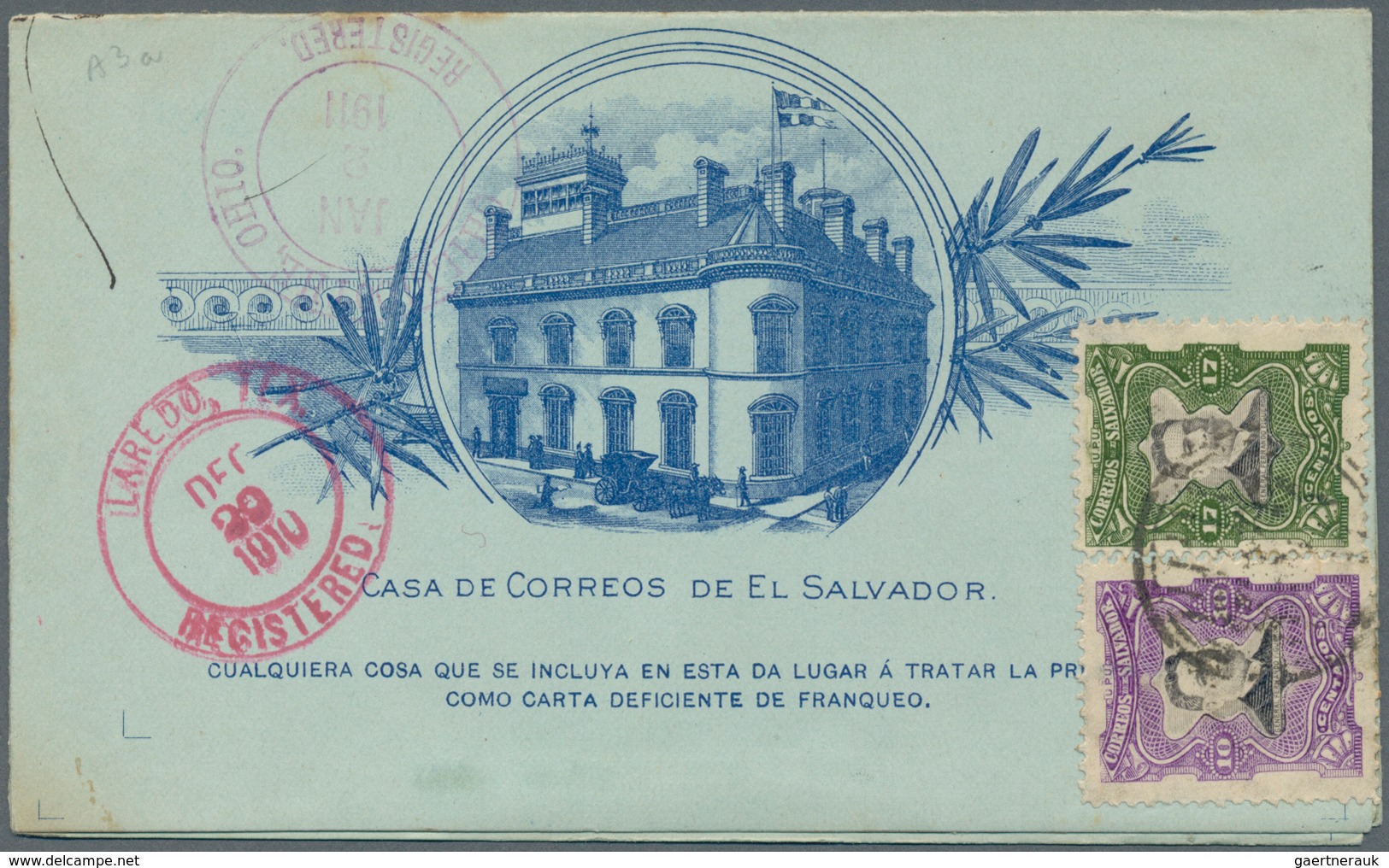 El Salvador - Ganzsachen: 1903, Stationery Double Letter-card 5 C Blue Total IMPERFORATED Uprated 10 - El Salvador
