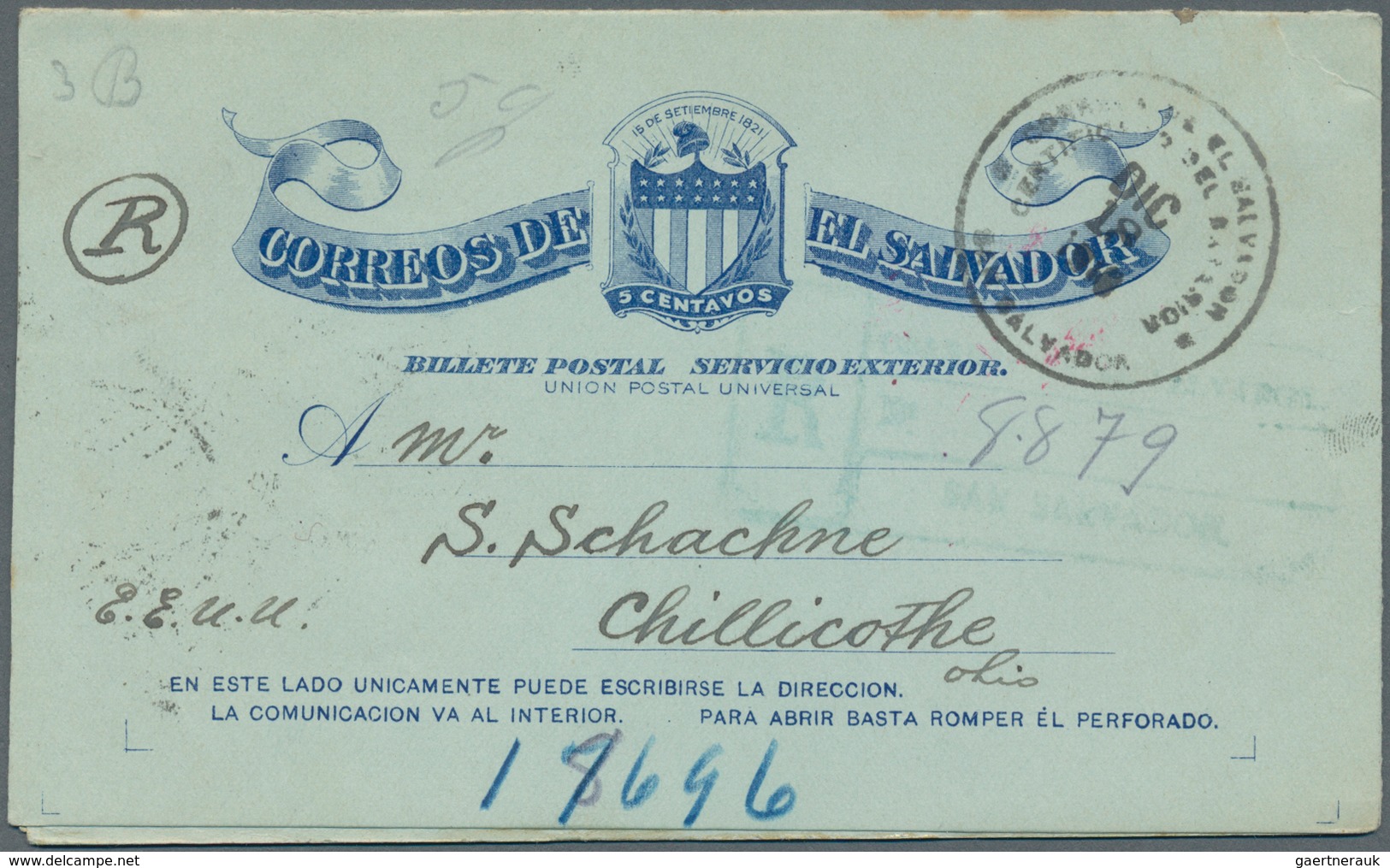 El Salvador - Ganzsachen: 1903, Stationery Double Letter-card 5 C Blue Total IMPERFORATED Uprated 10 - El Salvador