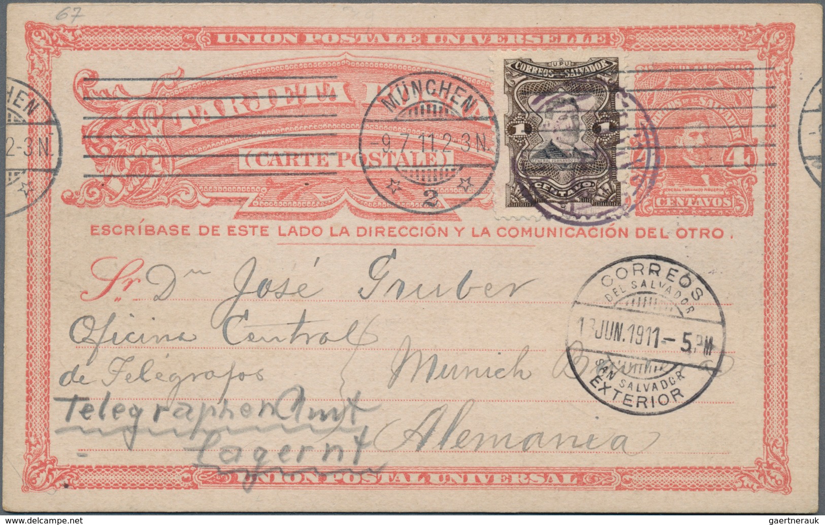 El Salvador - Ganzsachen: 1911, Two Stationery Cards: 4 C Uprated 1 C And 1 C Uprated 2x 2 C, Both S - El Salvador