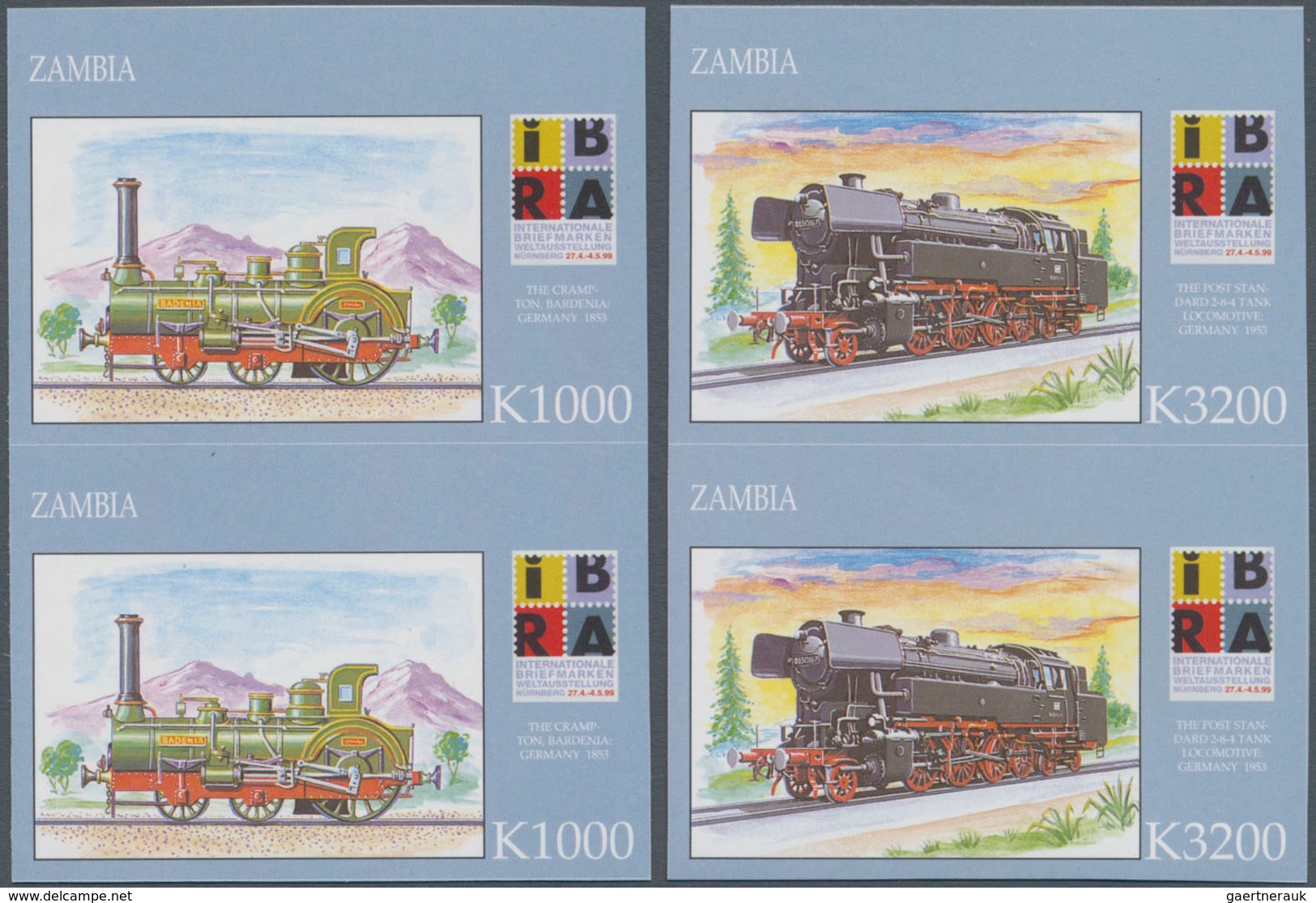 Sambia: 1999, International Stamp Exhibition IBRA In Nuremberg Complete Set Of Two (german Steam Loc - Zambie (1965-...)