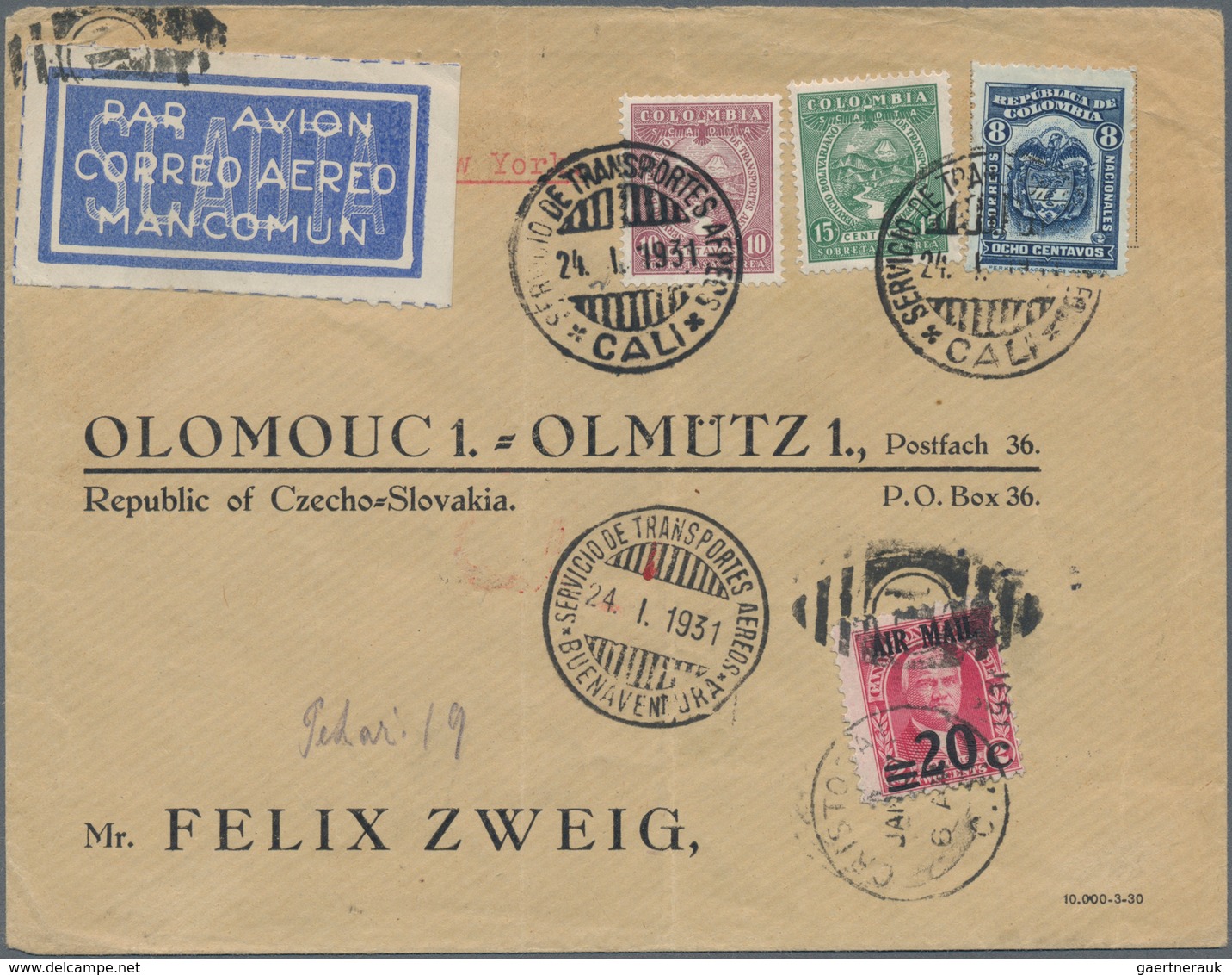 SCADTA - Ausgaben Für Kolumbien: 1931, 10 C Red-brown And 15 C Green Airmail Stamps And Colombia 8 C - Colombia
