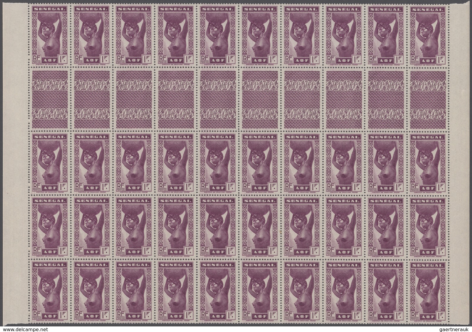 Senegal: 1938, Native Woman 1fr. In VIOLET Instead Of Carmine In Part Sheet With 40 Stamps Incl. Hor - Senegal (1960-...)