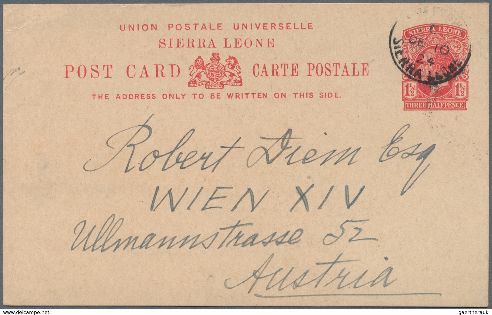 Sierra Leone: 1928 (4.5.), Stat. Envelope KGV 2½d. Ultramarine Uprated With ½d. Stamp Used From Free - Sierra Leone (1961-...)