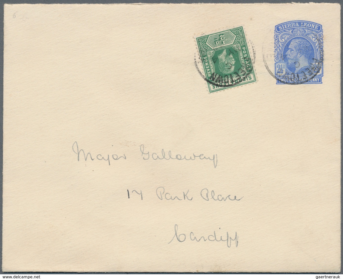 Sierra Leone: 1928 (4.5.), Stat. Envelope KGV 2½d. Ultramarine Uprated With ½d. Stamp Used From Free - Sierra Leone (1961-...)