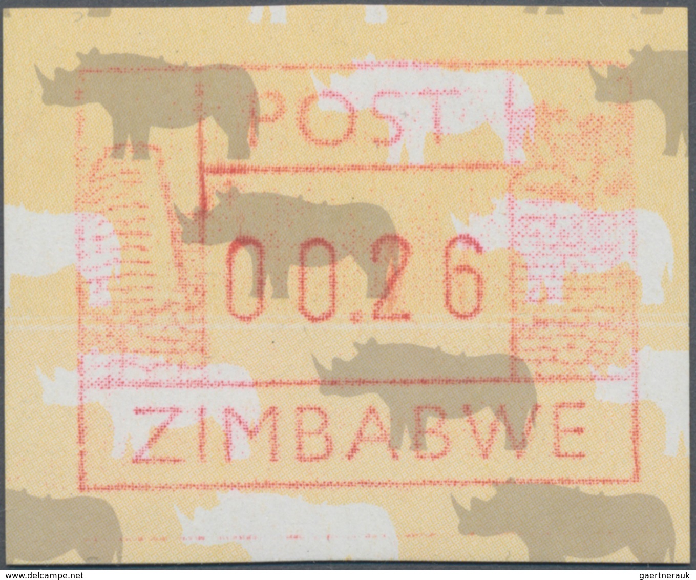 Simbabwe - Automatenmarken: 1991, RHINO PAPER, Frama FE264 Denominated $0.26, Mint Never Hinged. Pri - Zimbabwe (1980-...)