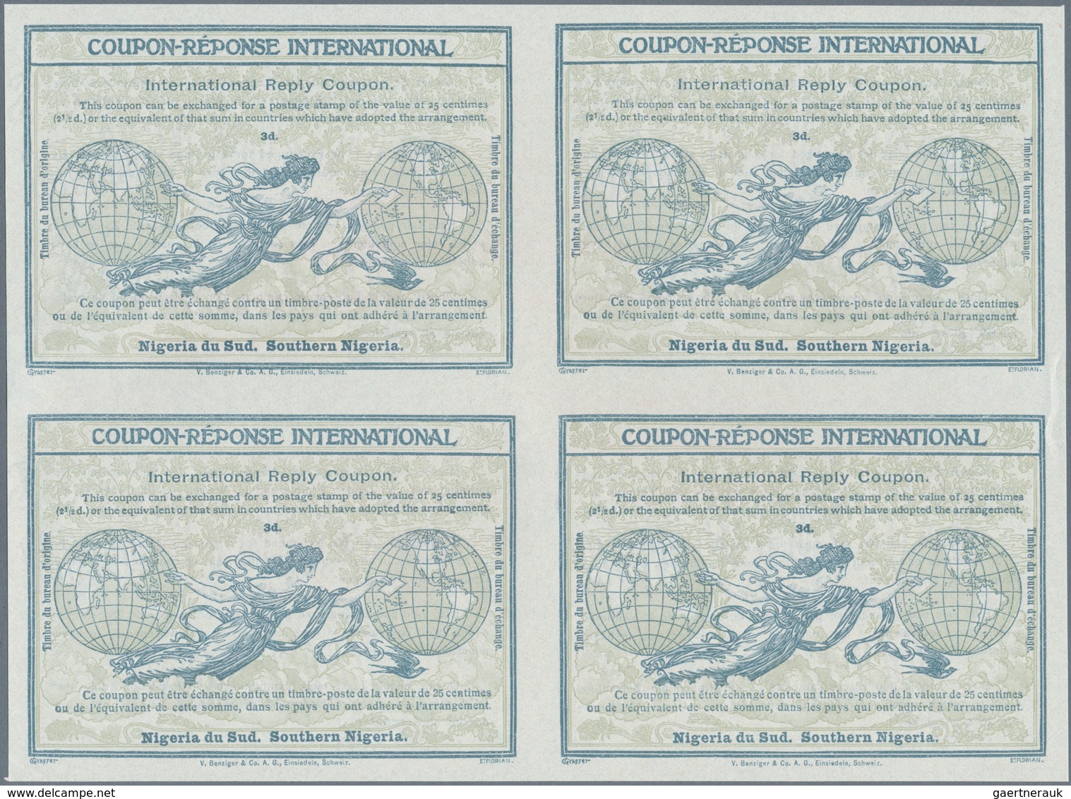 Süd-Nigeria: 1911. International Reply Coupon 3d (Rom Type) In An Unused Block Of 4. Luxury Quality. - Nigeria (...-1960)