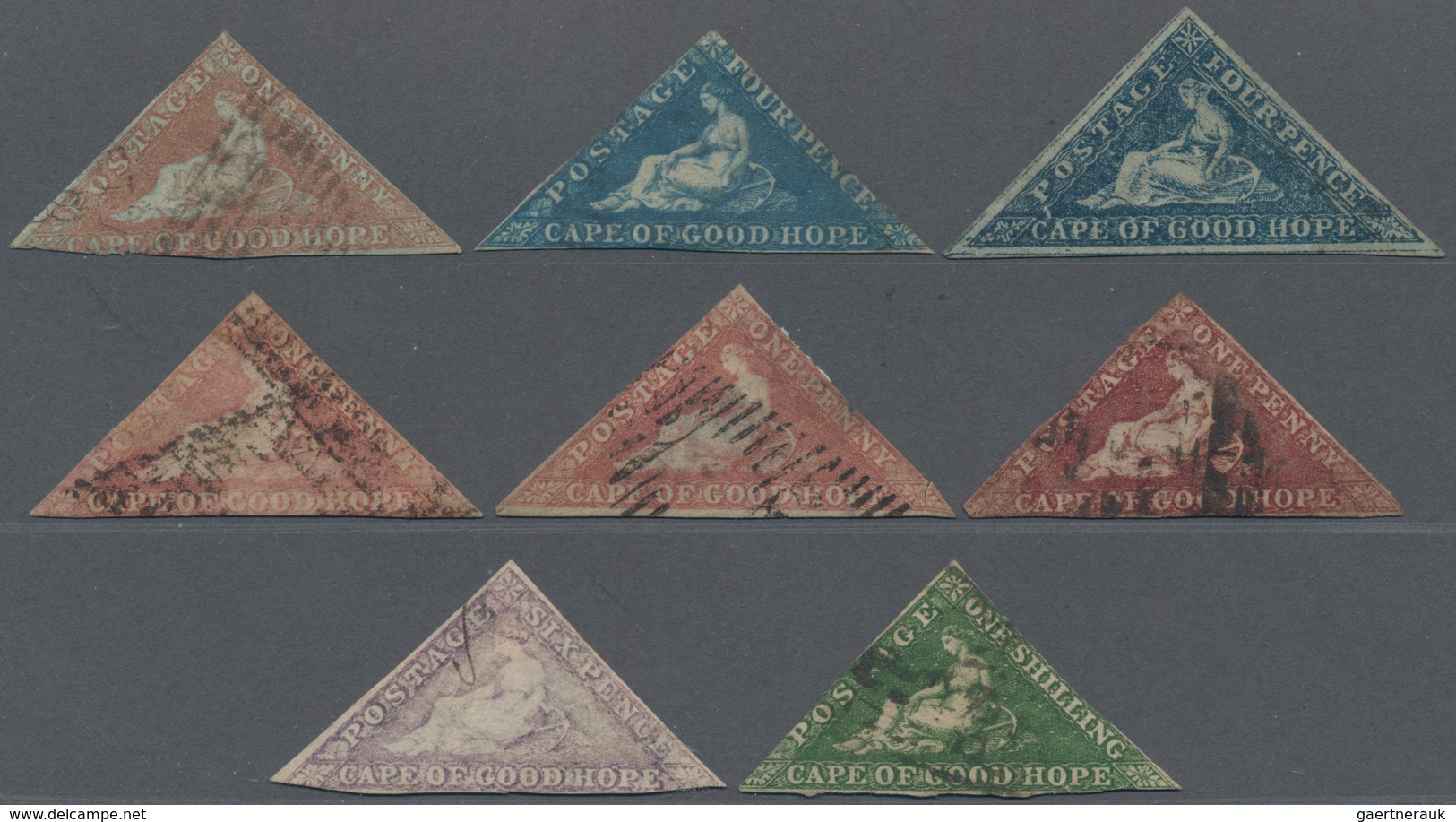 Kap Der Guten Hoffnung: 1853-63 Group Of 8 Triangles, With 1d. And Two Of 4d. On More Or Less Blued - Cape Of Good Hope (1853-1904)