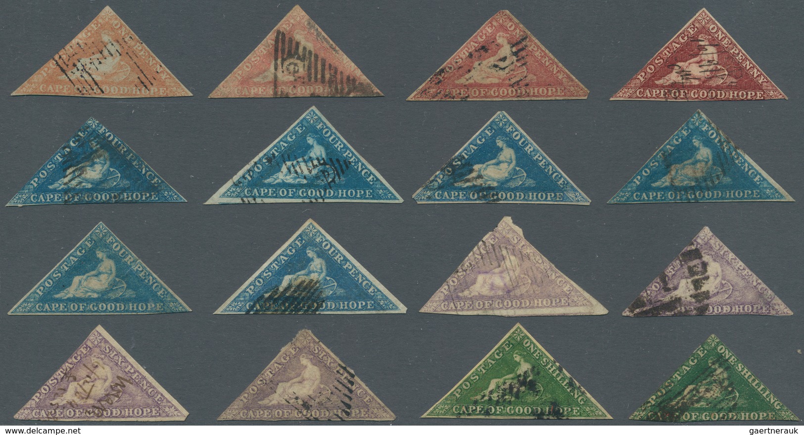 Kap Der Guten Hoffnung: 1853-64 Group Of 12 Triangles Including Four 1d., Six 4d., Four 6d. And Two - Capo Di Buona Speranza (1853-1904)