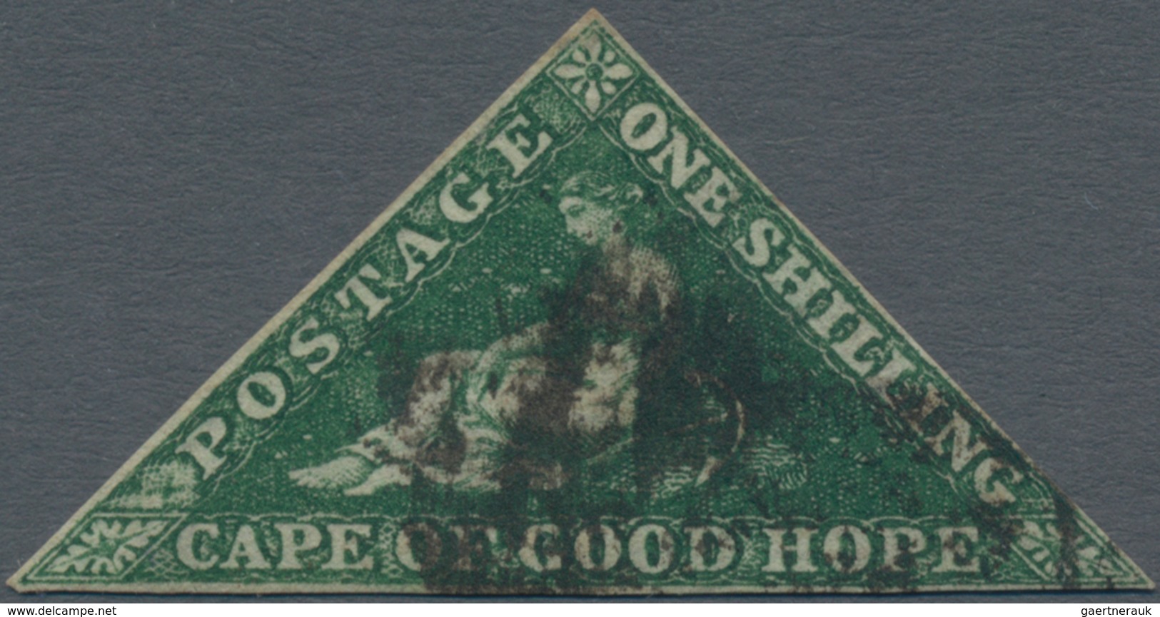 Kap Der Guten Hoffnung: 1859, Perkins 1 Shilling Darkgreen, Full Margins, Colorful, Signed Twice, SG - Kaap De Goede Hoop (1853-1904)