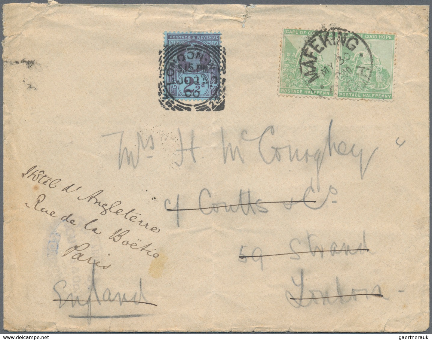 Kap Der Guten Hoffnung: 1900 (30.5.), Seated 'Hope' ½d. Green Horiz. Pair Used On Cover From MAFEKIN - Kap Der Guten Hoffnung (1853-1904)