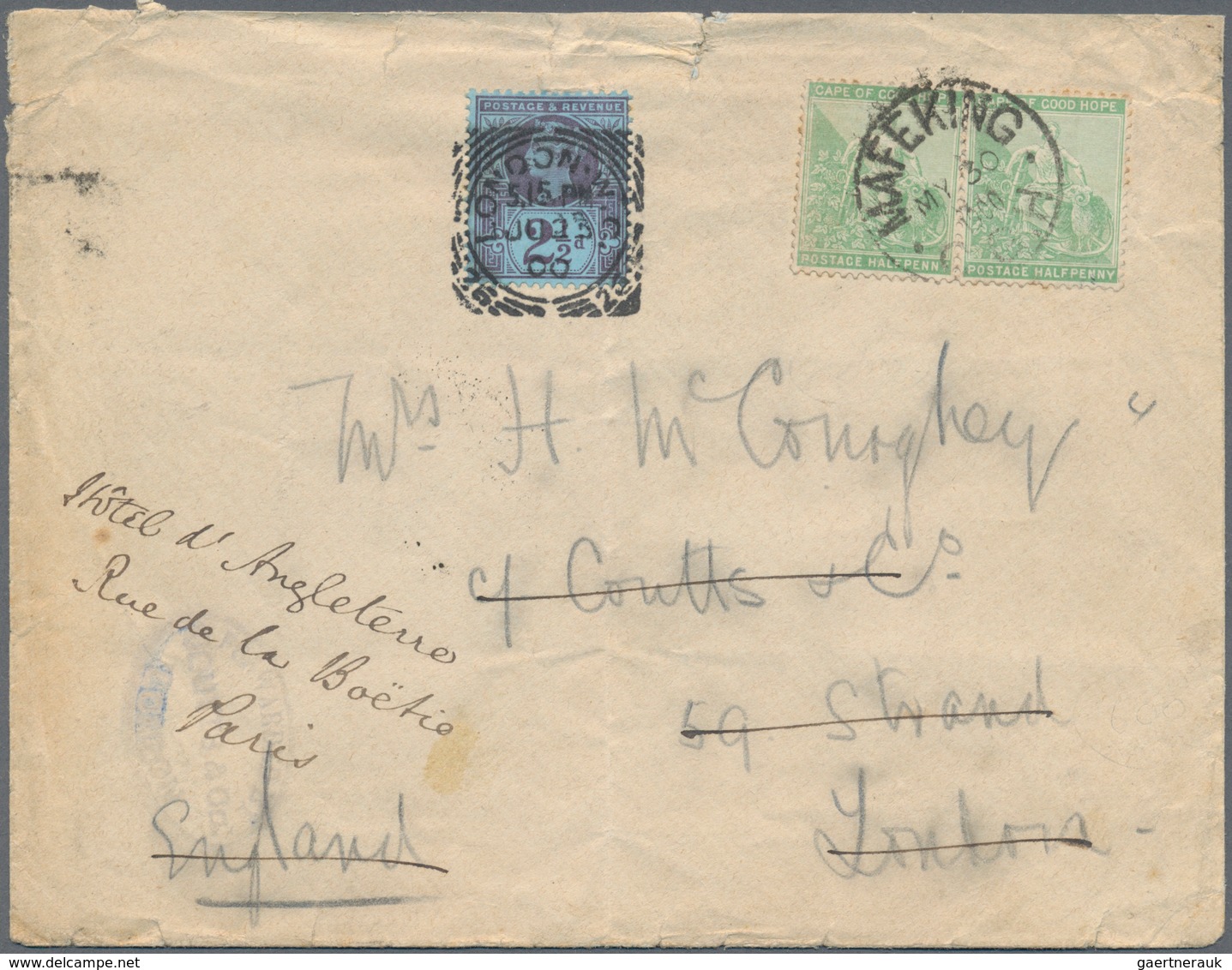 Kap Der Guten Hoffnung: 1900 (30.5.), Seated 'Hope' ½d. Green Horiz. Pair Used On Cover From MAFEKIN - Cape Of Good Hope (1853-1904)