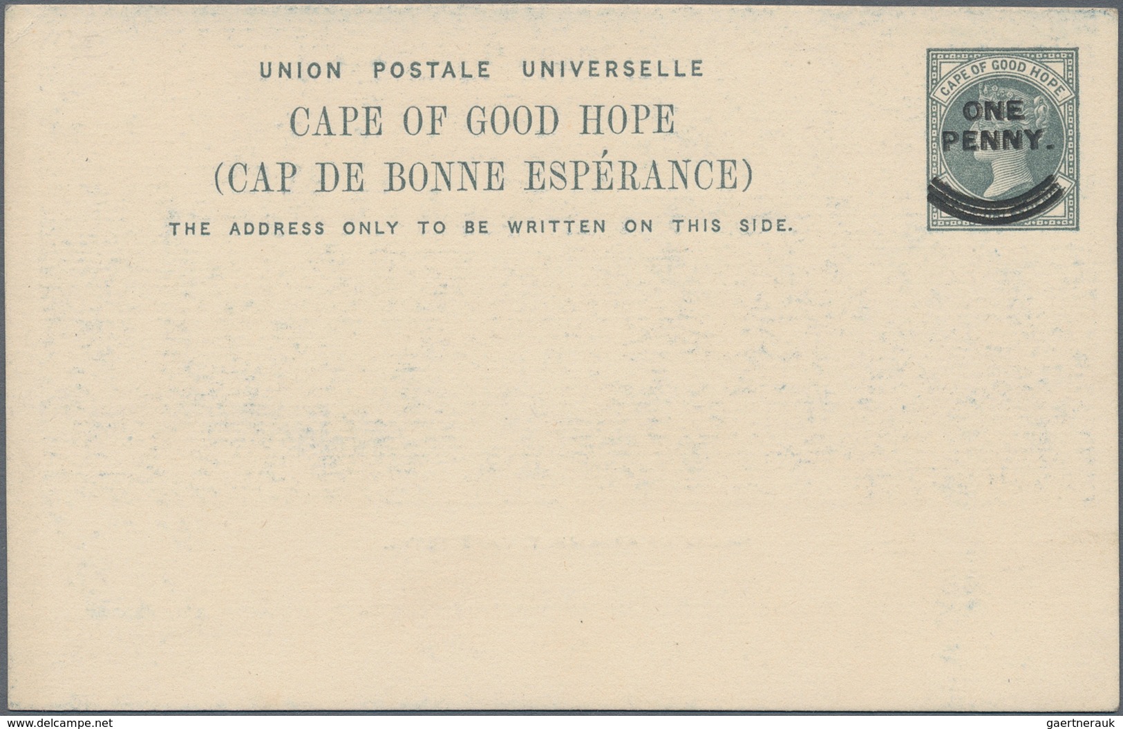 Kap Der Guten Hoffnung - Ganzsachen: 1897, Postcard QV 1½d. Grey With DOUBLE SURCHARGE 'ONE / PENNY' - Cape Of Good Hope (1853-1904)