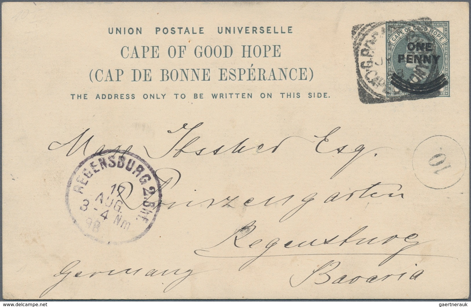 Kap Der Guten Hoffnung - Ganzsachen: 1898 (26.7.), Postcard QV 1½d. Grey Surch. 'ONE / PENNY' With P - Kaap De Goede Hoop (1853-1904)