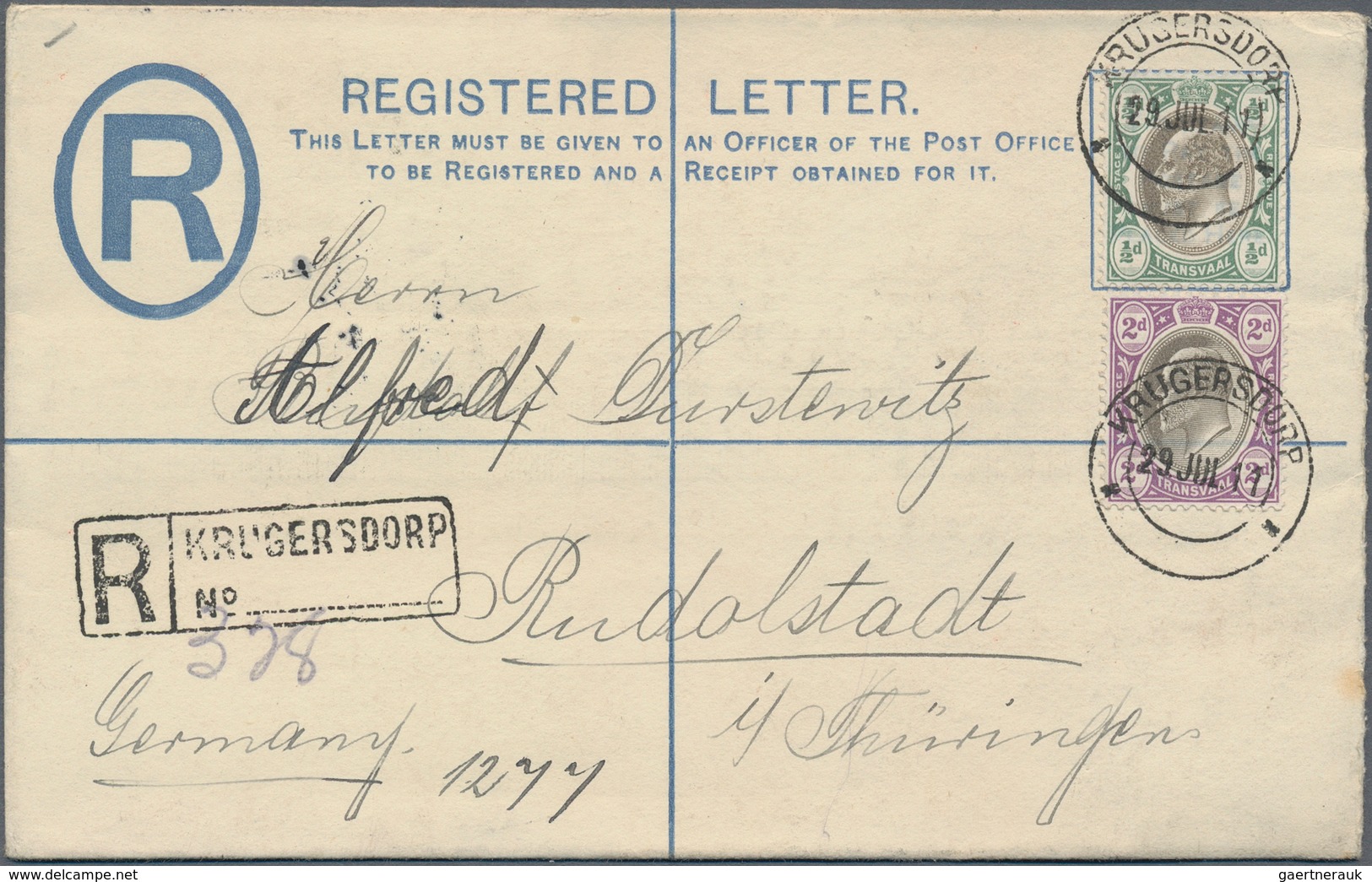 Kap Der Guten Hoffnung - Ganzsachen: 1904/1911, Two Registered Letters KEVII 4d. Blue In Different S - Kap Der Guten Hoffnung (1853-1904)