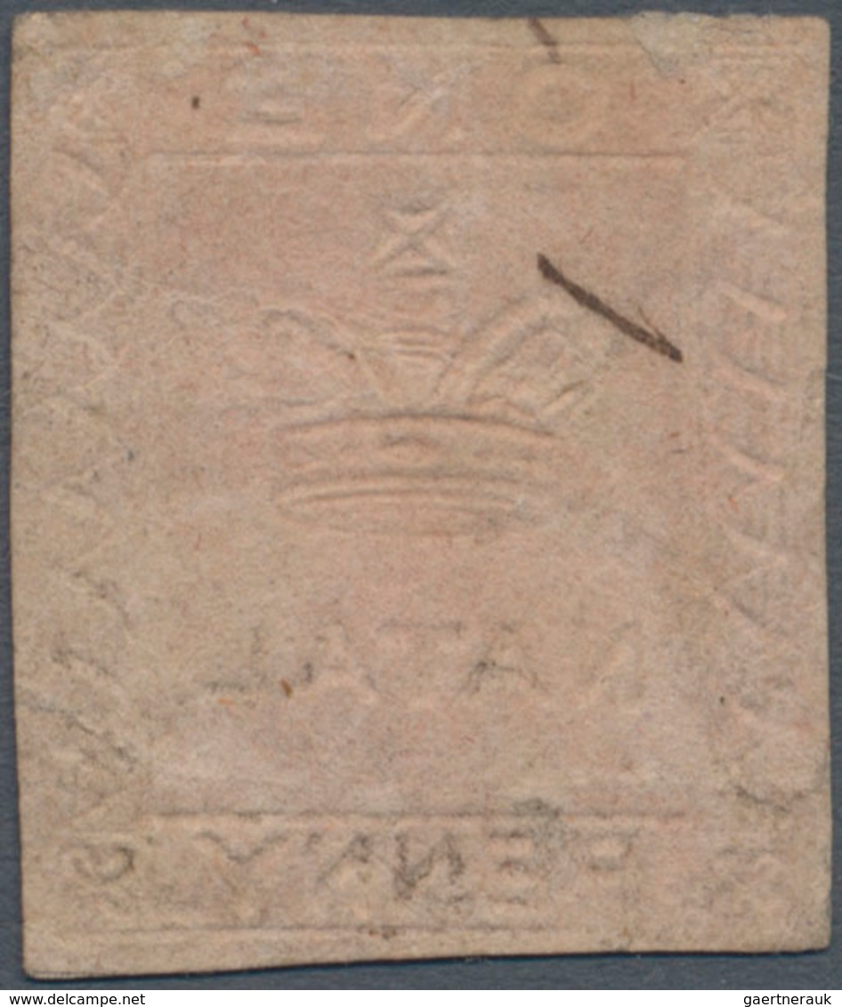 Natal: 1857-61 1d. Pale Rose, Used With Numeral In Oval Of Bars, Sharp And Clear Embossing, Complete - Natal (1857-1909)