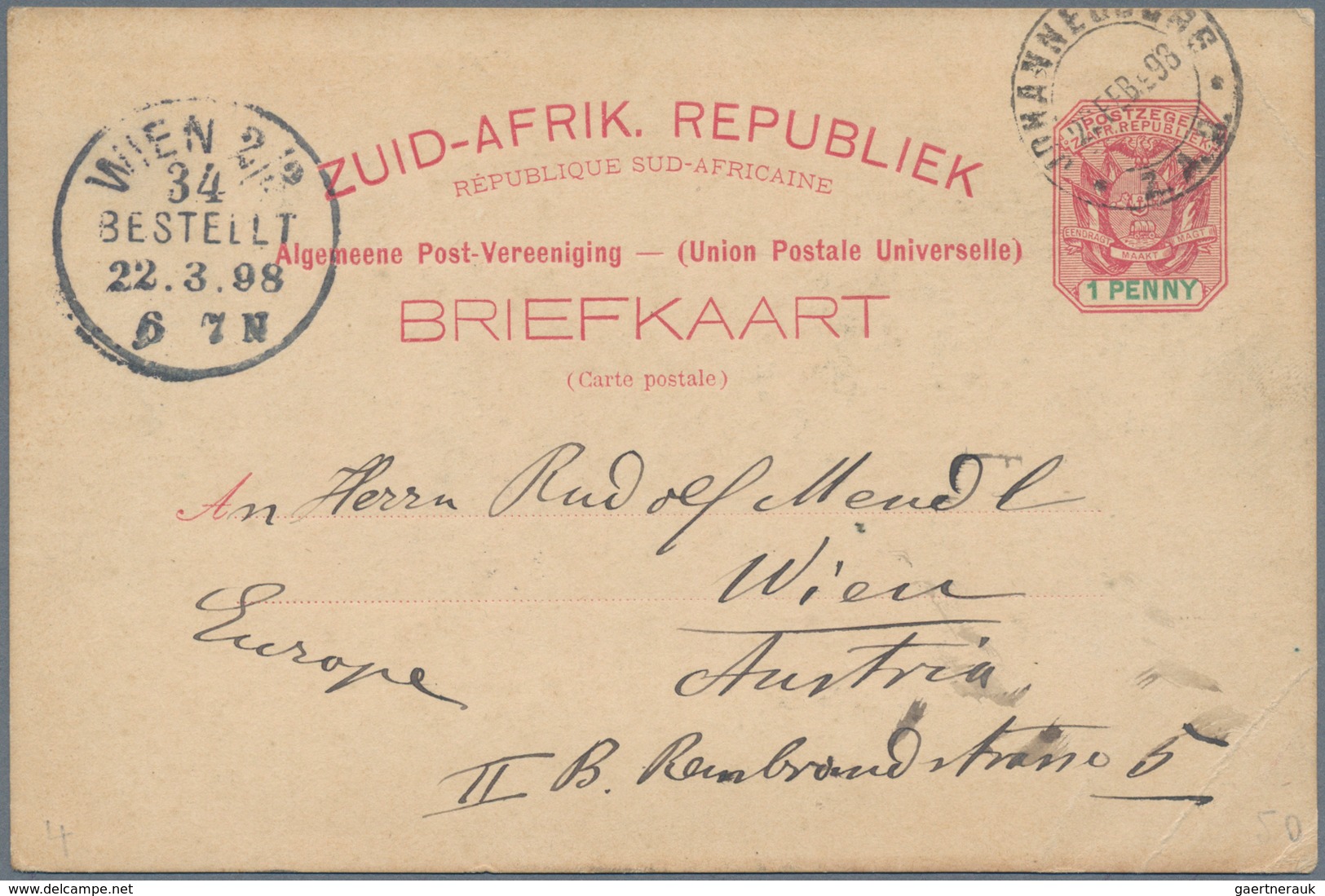 Transvaal: 1899, Postkarte 1 Penny Flaggen Mit Rs. Foto-Abb. »Hey's Park«, Gebraucht Am 22.3.98 Nach - Transvaal (1870-1909)