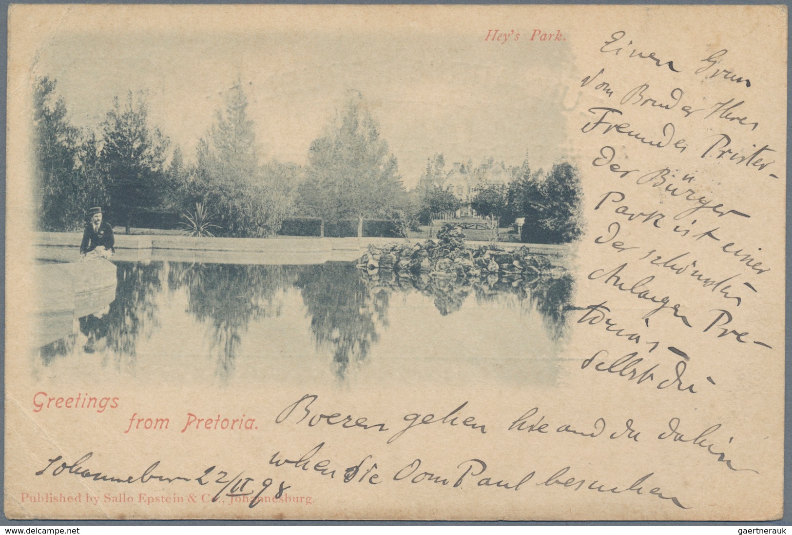 Transvaal: 1899, Postkarte 1 Penny Flaggen Mit Rs. Foto-Abb. »Hey's Park«, Gebraucht Am 22.3.98 Nach - Transvaal (1870-1909)