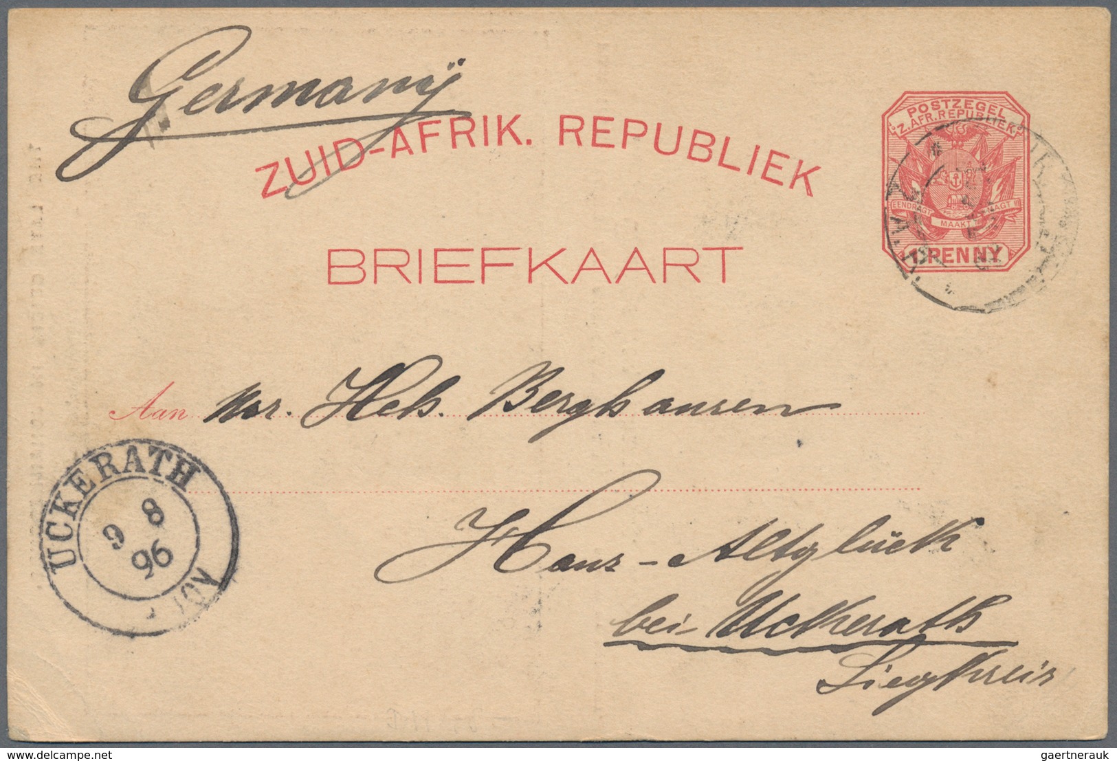 Transvaal - Ganzsachen: 1896/1898, Two Stat. Postcards Coat Of Arms 1d. Red With Pictures On Reverse - Transvaal (1870-1909)