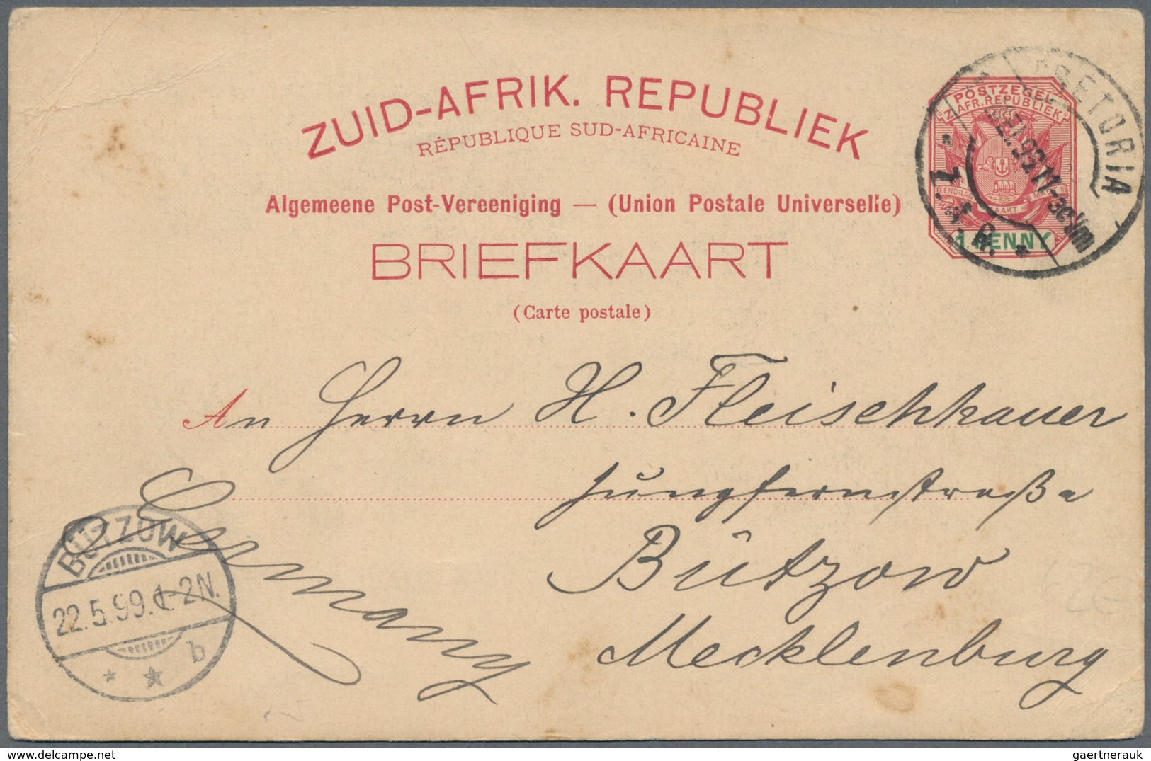 Transvaal - Ganzsachen: 1899, Three Stat. Postcards Coat Of Arms 1d. Red/green With Pictures On Reve - Transvaal (1870-1909)