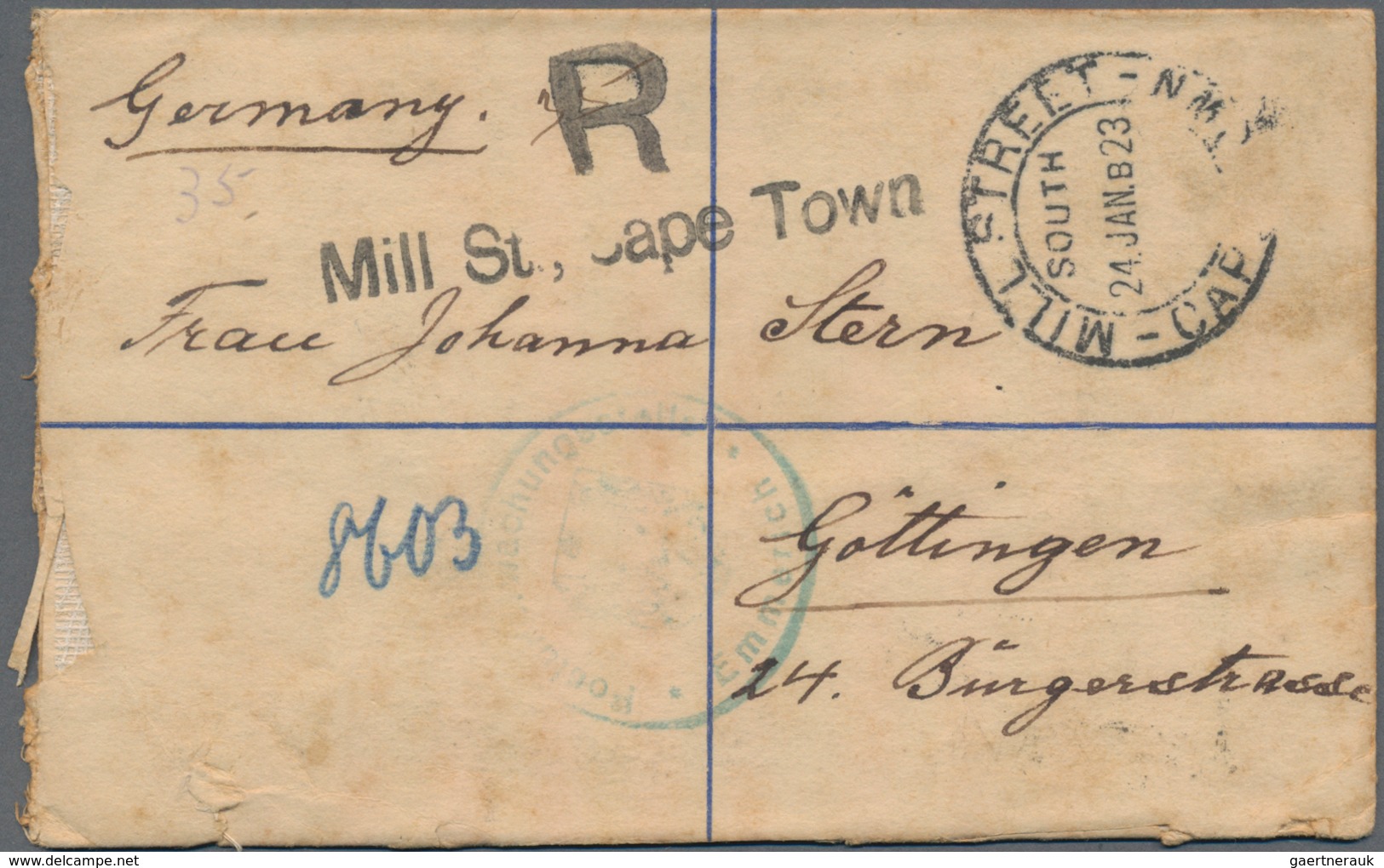 Südafrika: 1908-32 Three Registered Covers, With 1) 1908 Cover From Port Elizabeth To Dunedin, NEW Z - Andere & Zonder Classificatie