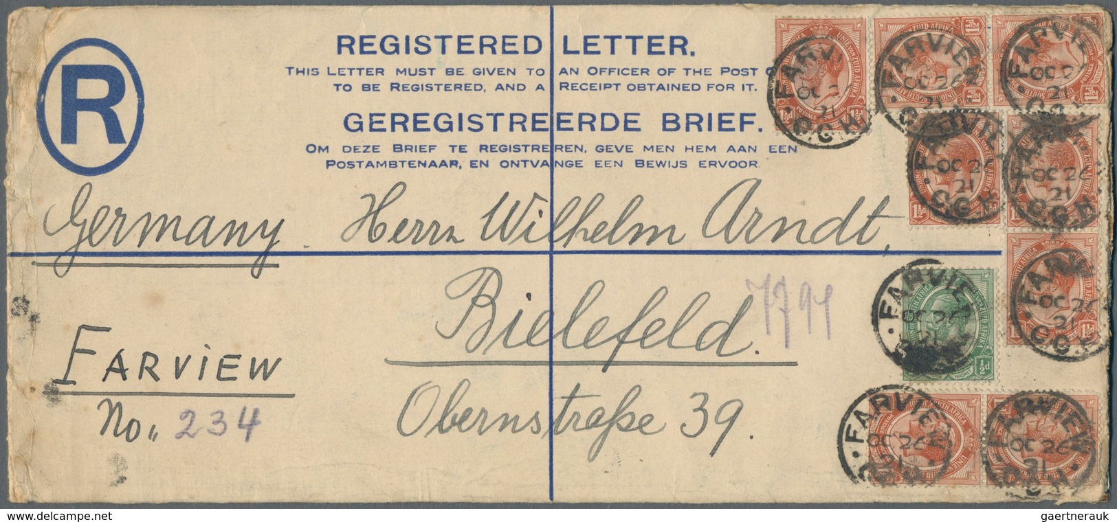 Südafrika - Ganzsachen: 1921/1924, Four Different Long-size REGISTERED LETTERS All Uprated And Comme - Andere & Zonder Classificatie