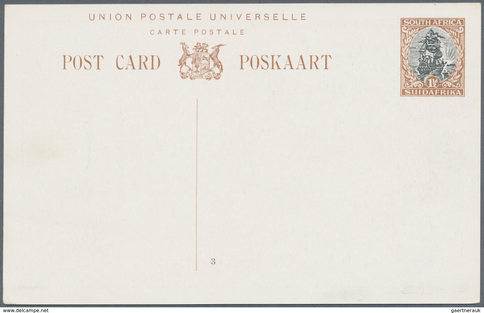 Südafrika - Ganzsachen: 1927, six pictorial stat. postcards ship-type 1½d. brown/black with differen