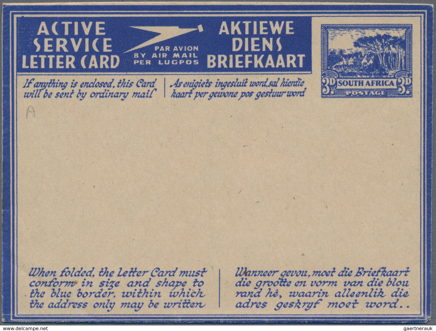 Südafrika - Ganzsachen: 1941/1943, four different types of ACTIVE SERVICE LETTER CARDS 3d. blue 'Sou