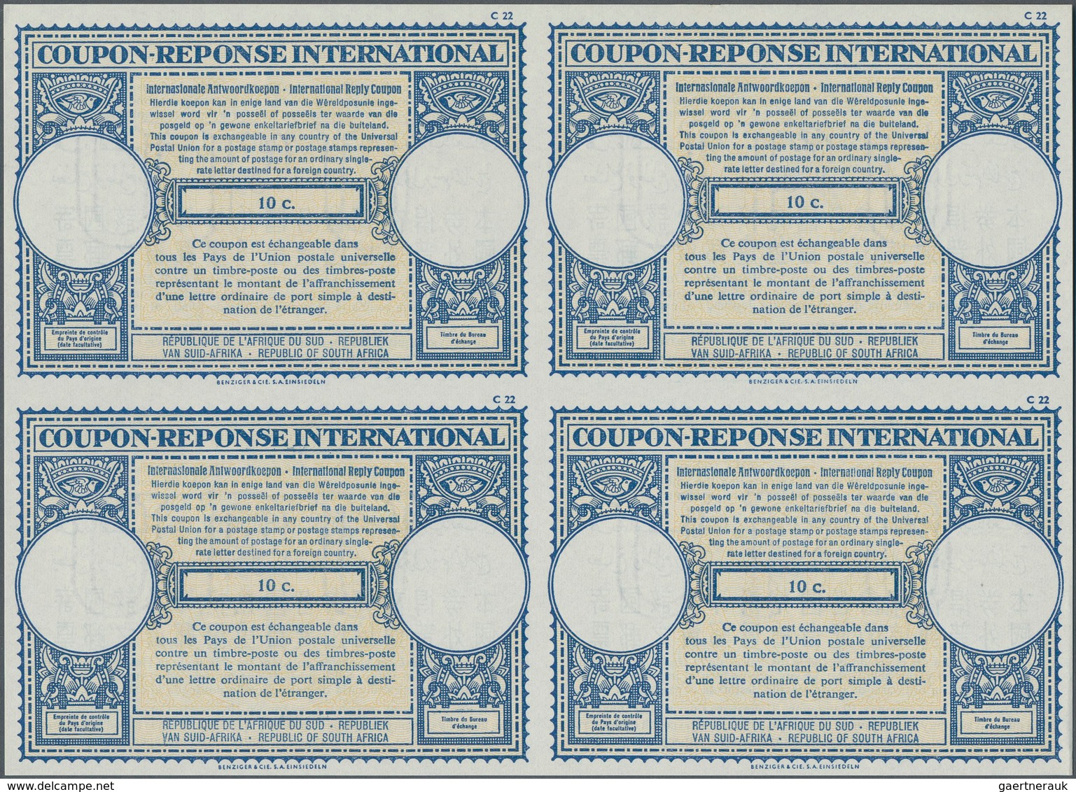 Südafrika - Ganzsachen: 1961. International Reply Coupon 10c (London Type) In An Unused Block Of 4. - Andere & Zonder Classificatie