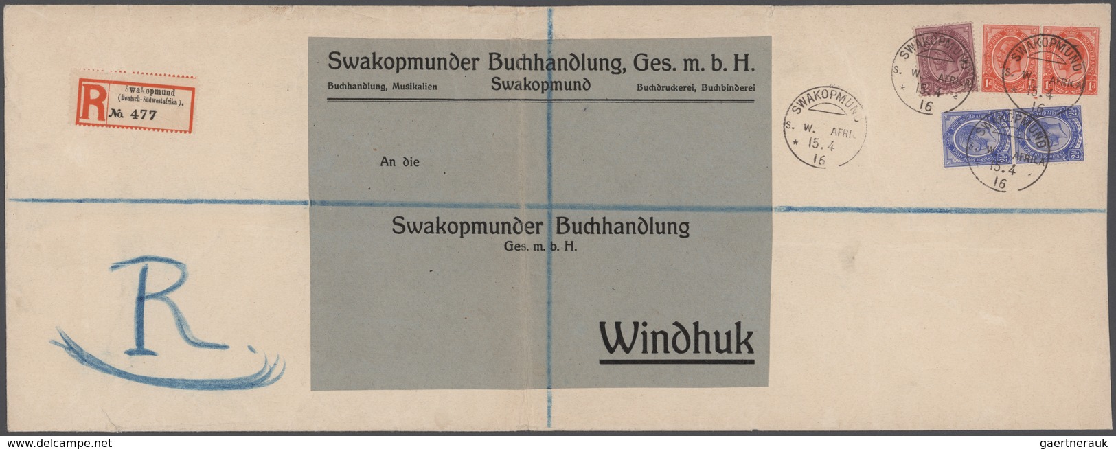 Südwestafrika: 1916 - 1919, 3 Large-format Decorative R-letters To Windhoek. German R-label And Larg - Südwestafrika (1923-1990)