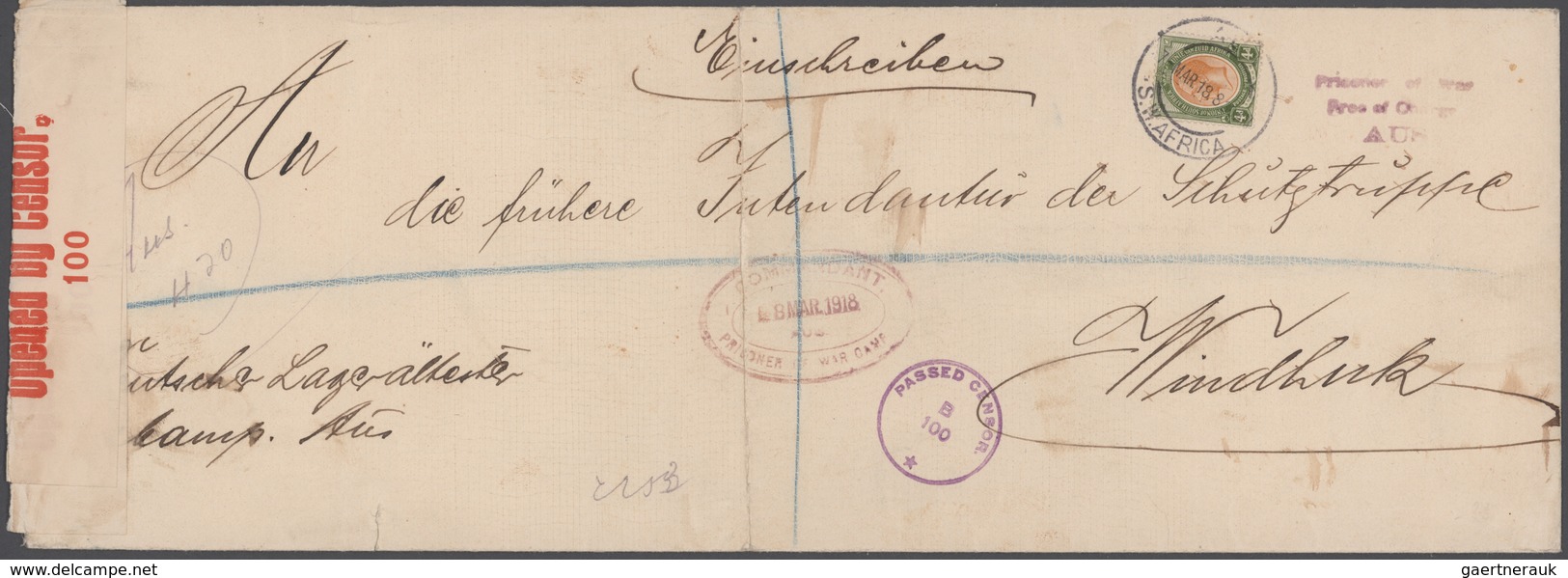 Südwestafrika: 1918, Two Large-format R Letters Of The German Camp Elder From The Prisoner Of War AU - South West Africa (1923-1990)
