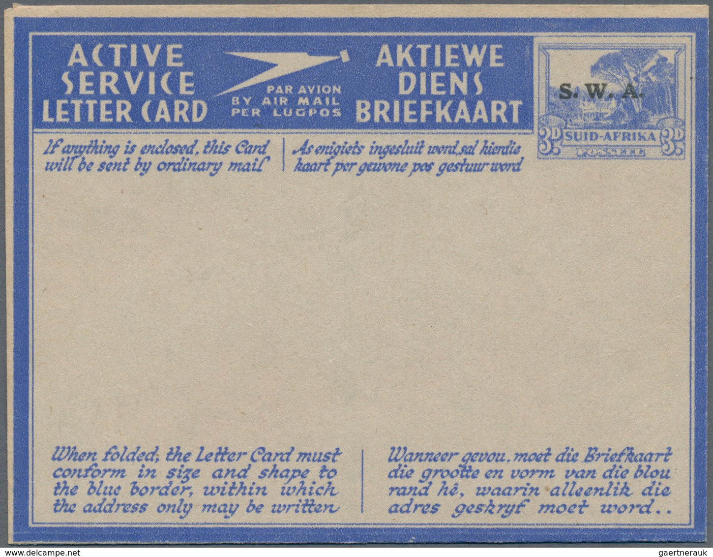 Südwestafrika: 1941, Two South Africa ACTIVE SERVICE LETTER CARDS 3d. Blue 'South Africa' Or 'Suid-A - Südwestafrika (1923-1990)