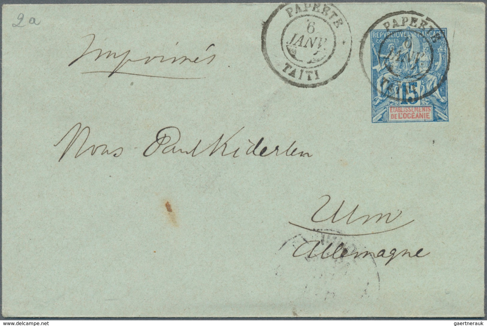 Tahiti: 1891/1902, Two Stationery Envelopes 15 C Blue/red And 25 C Black/red Both Sent With Double C - Tahiti