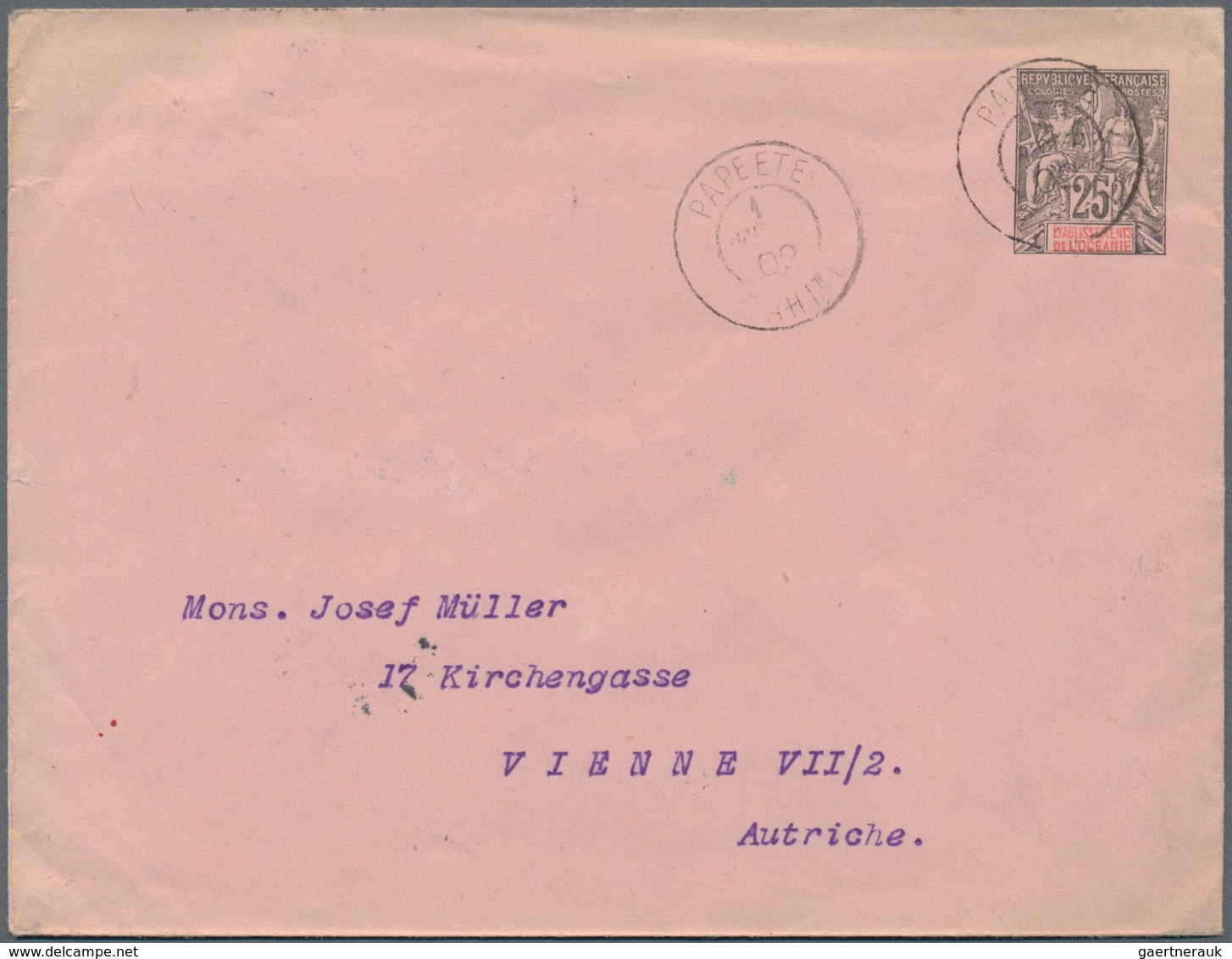 Tahiti: 1896, Stationery Envelope 25 C. Grey/red Sent From "PAPEETE 1 DEC 02" Via "SAN FRANCISCO FEB - Tahiti