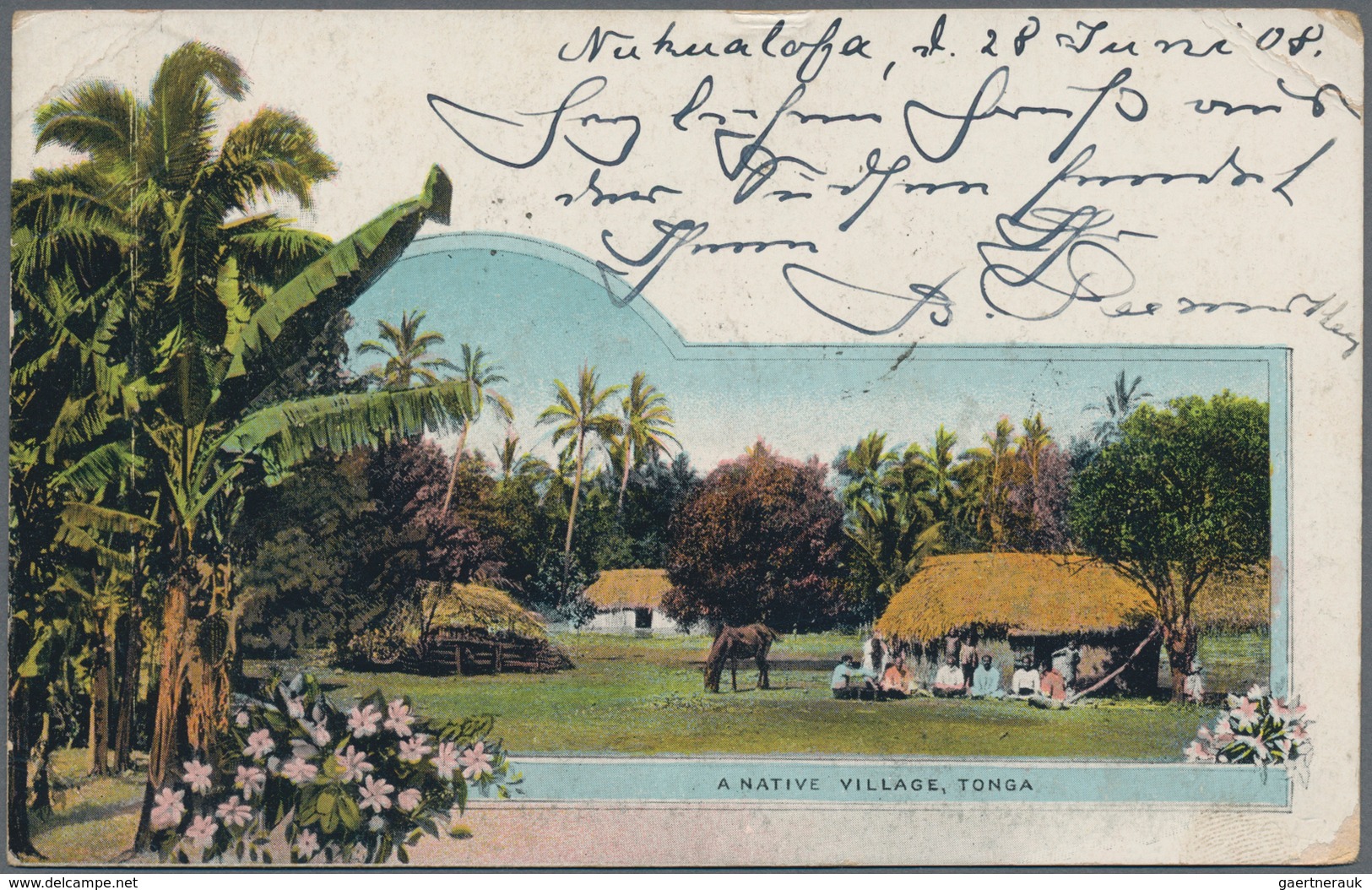 Tonga: 1908 (30.6.), Native Tree 1d Red/black Pictorial Stat. Postcard Used From HA'APAI To Germany - Tonga (...-1970)