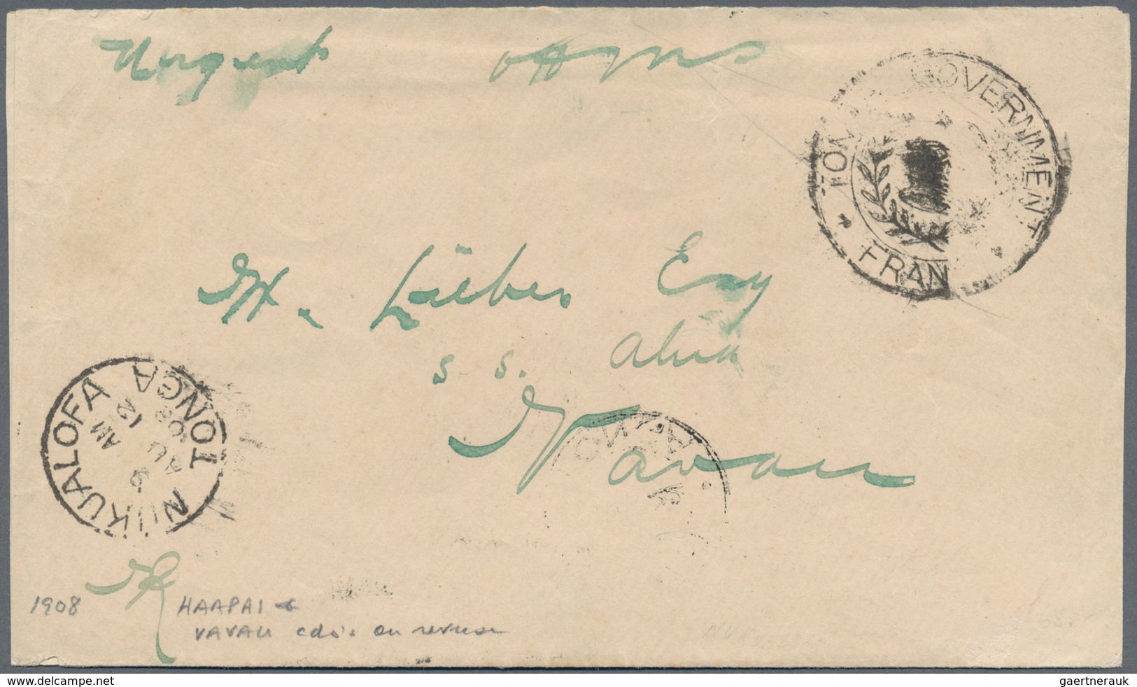 Tonga - Dienstmarken: 1908 (12.8.), Commercial Cover Endorsed 'Urgent OHMS' Used From NUKUALOFA With - Tonga (1970-...)