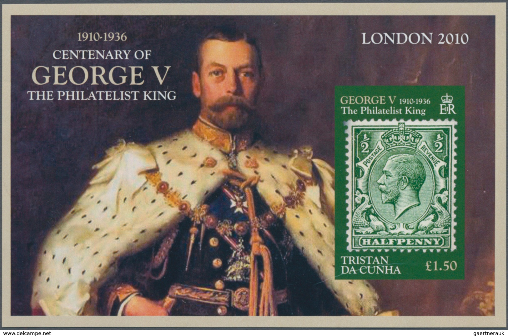 Tristan Da Cunha: 2010, Centenary Of KGV And London Stamp Exhibition IMPERFORATE Miniature Sheet, Mi - Tristan Da Cunha