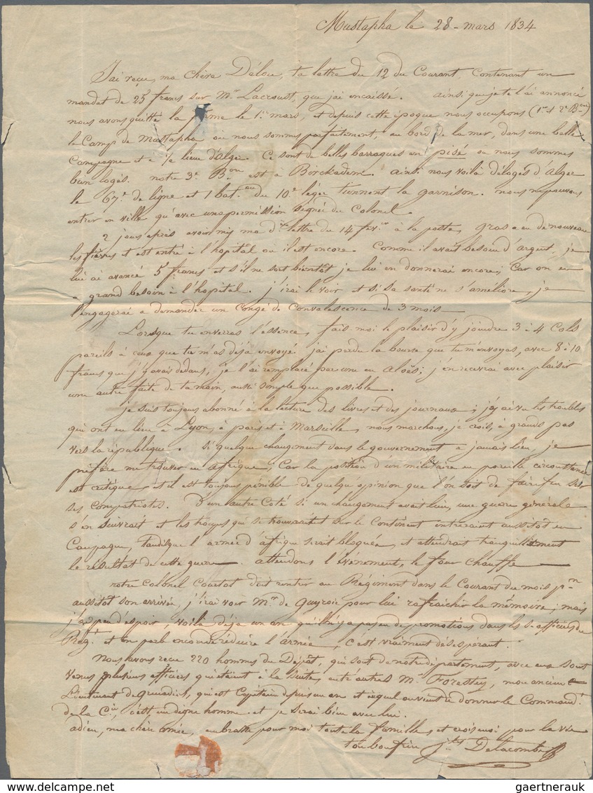 Tunesien: 1834 Entire Letter From The French Army Expedition Corps In Mustapha (dated 28. March 1834 - Briefe U. Dokumente