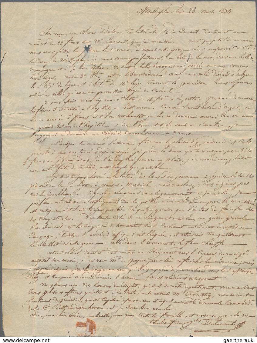 Tunesien: 1834 Entire Letter From The French Army Expedition Corps In Mustapha (dated 28. March 1834 - Covers & Documents