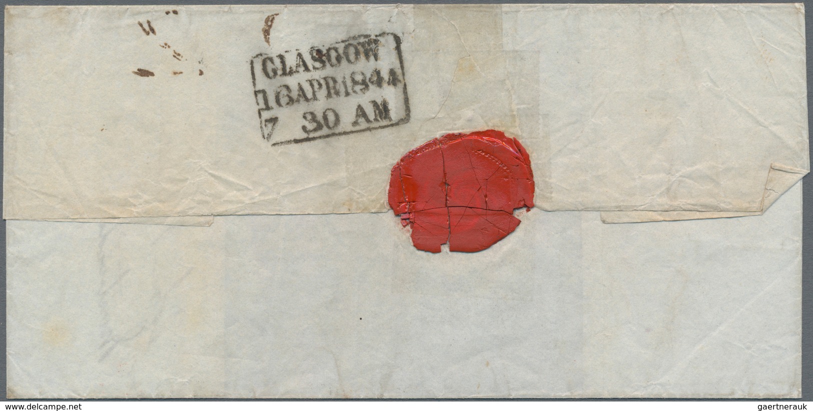 Uruguay: 1844, Folded Stampless Envelope Sent From Montevideo To Glasgow, GB With Red Single-line Ca - Uruguay