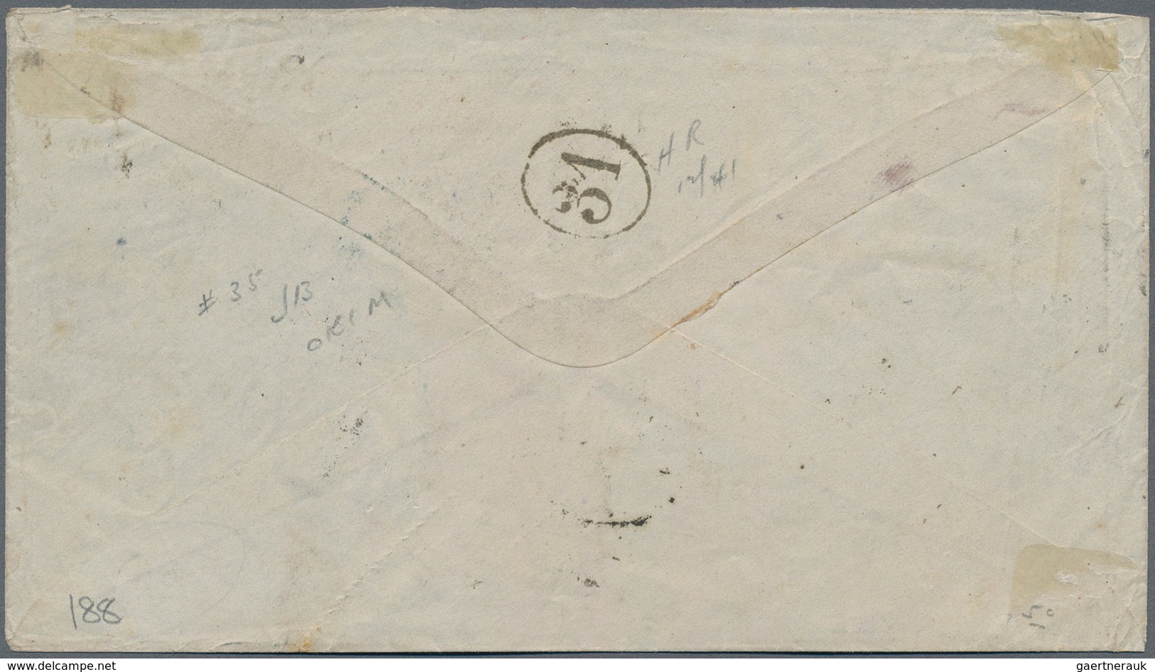 Uruguay: 1873, 5 C. Numeral Blue Perf., A Horizontal Pair Canc. Illegible On Cover Montevideo To Mil - Uruguay