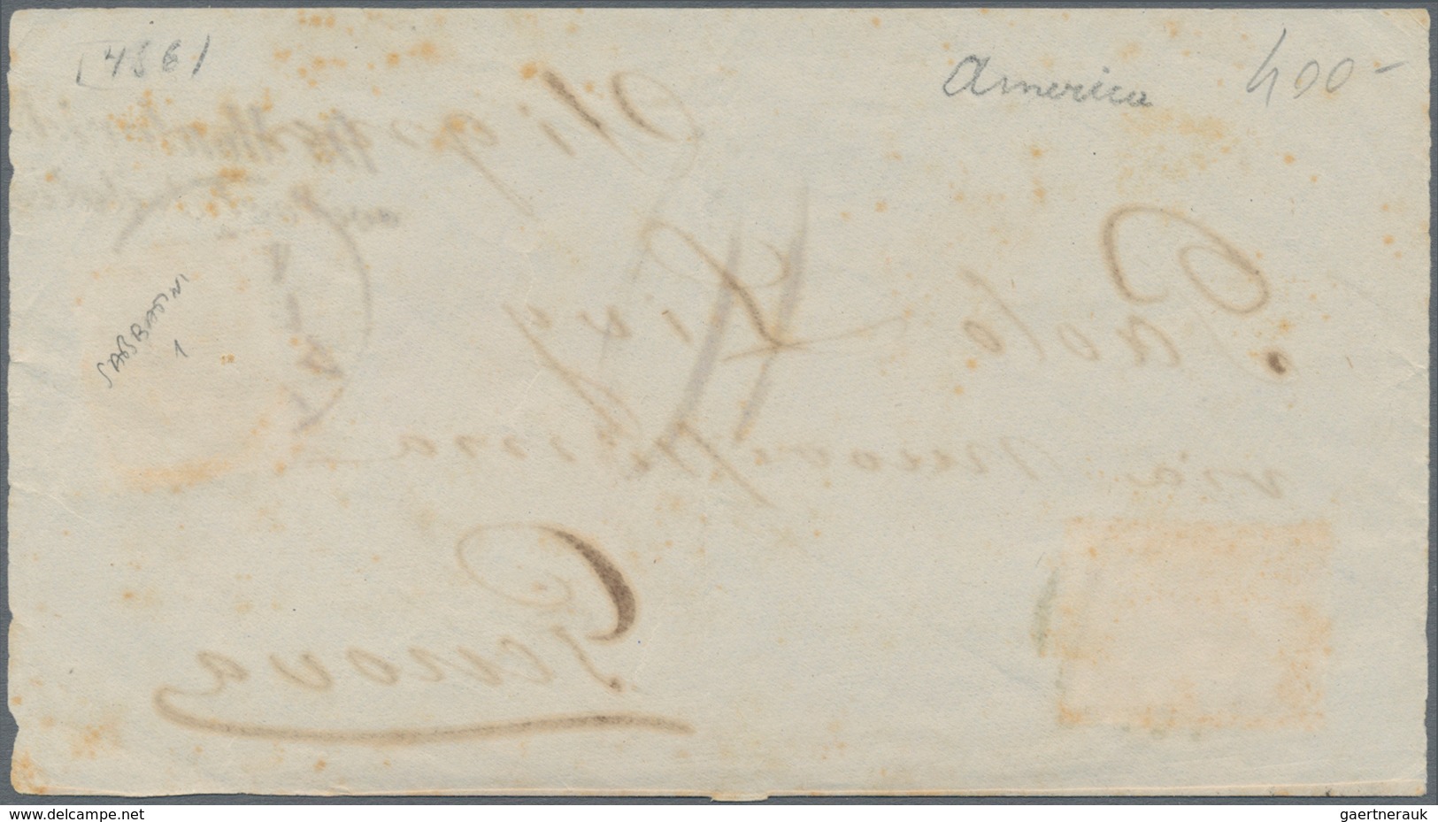 Uruguay: 1877, Very Fine Cover Frontside Bearing 20 C Yellow-brown Tied By Barr Cancel "G" (Barras) - Uruguay