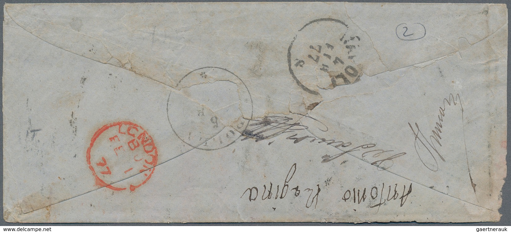 Uruguay: 1877, 5 C. Blue Tied Blue Oval From "San Jose" To Small Cover To Polla Near Naples/Italy, O - Uruguay