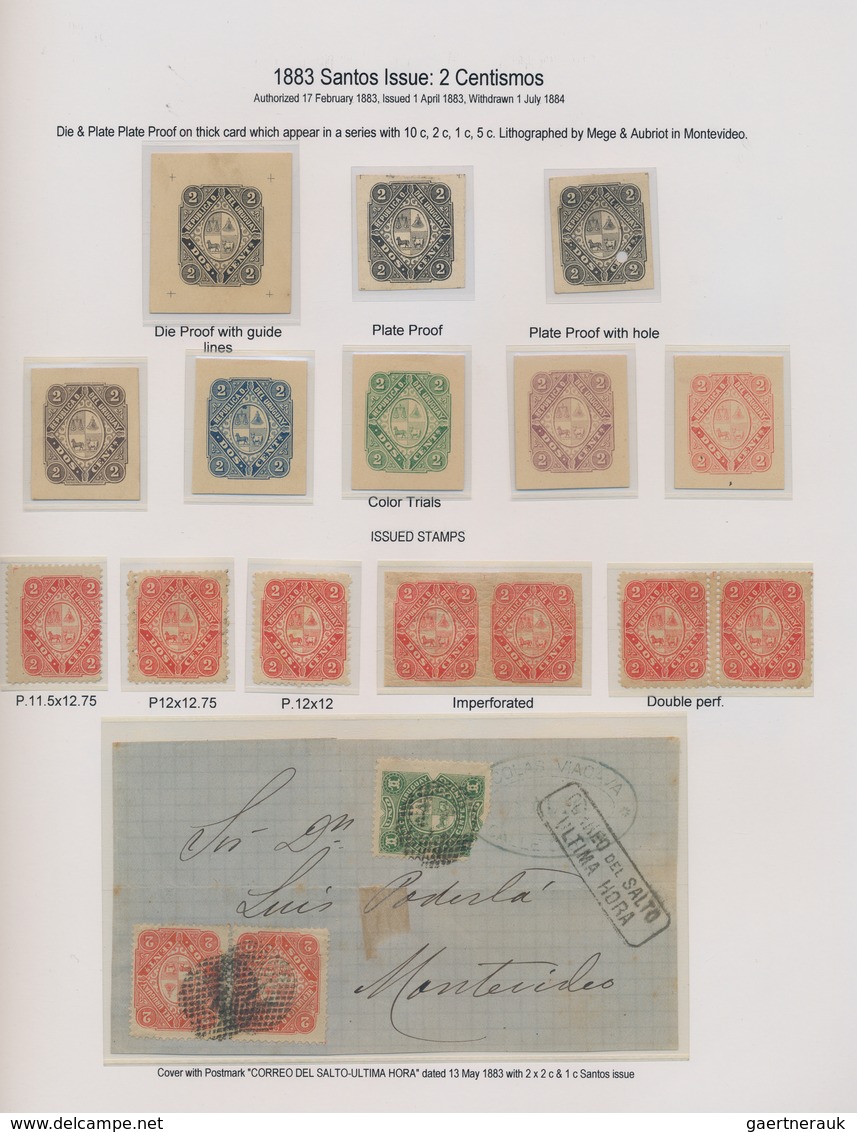 Uruguay: 1883, 2c. Red "Coat Of Arms", Specialised Assortment Incl. Plate/die Proofs, Five Colour Tr - Uruguay